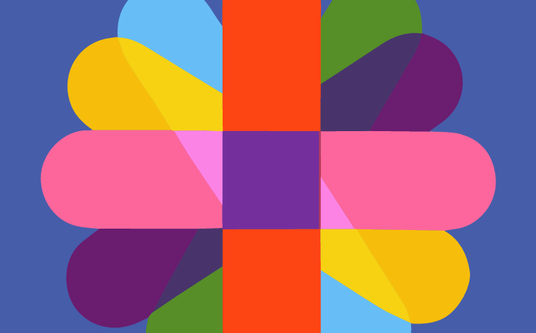 Disability Pride Month logo with several diagonal coloured stripes depicting different forms of disability.