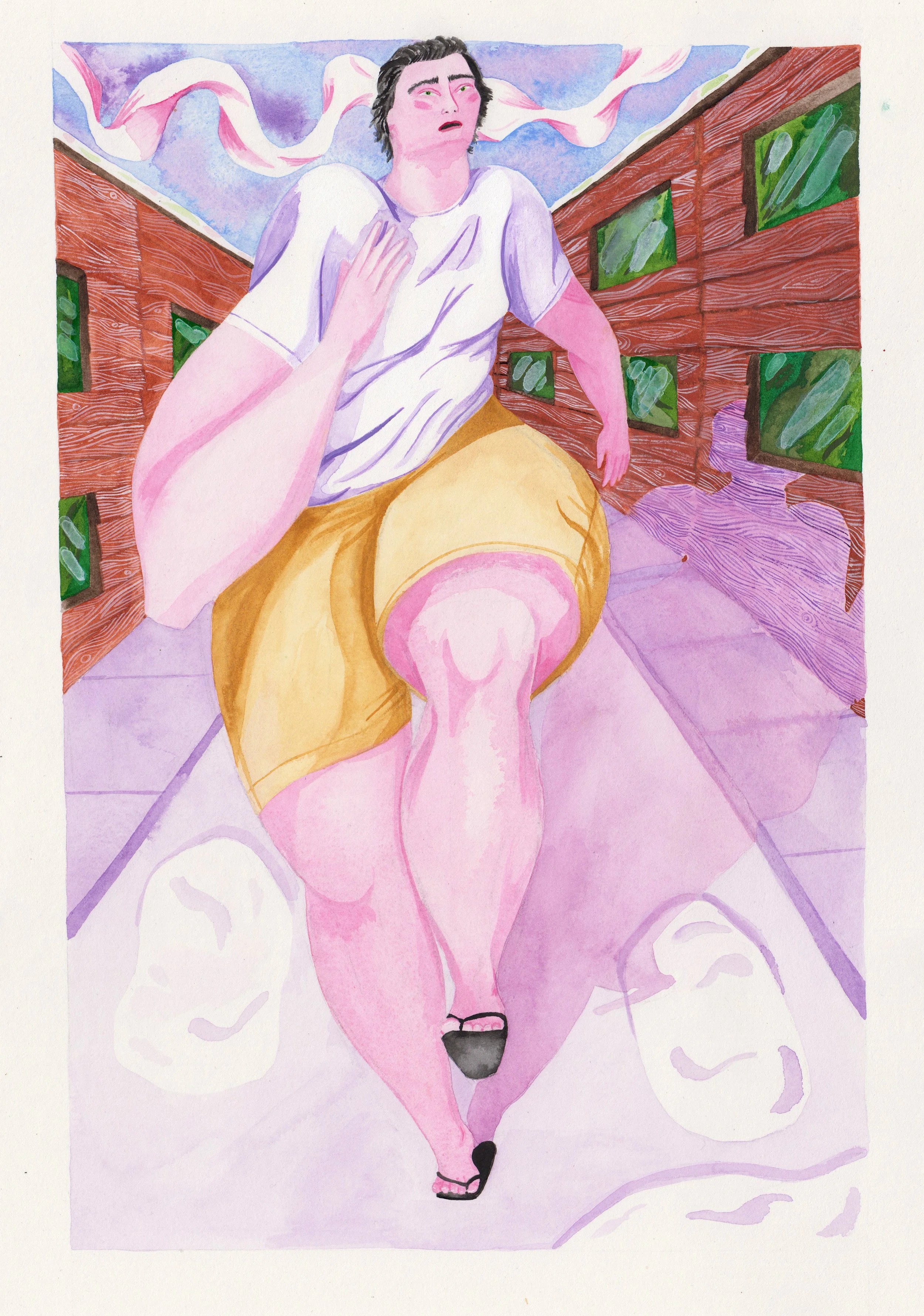 Greetings from a lovely place, 2022, watercolour and gouache on paper, 280mm x 420mm