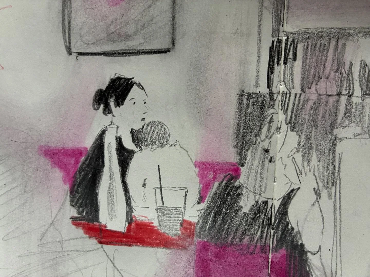 Yesterday's drawing in a nice cafe in London. Think I like the small addition of some colour added but not sure

#drawnfromlife
#sketchbookpage
#dailysketch #sketchdaily #dailydrawing #observationaldrawing 
#sketchbookpage
#walktosee #pleinair
#repor