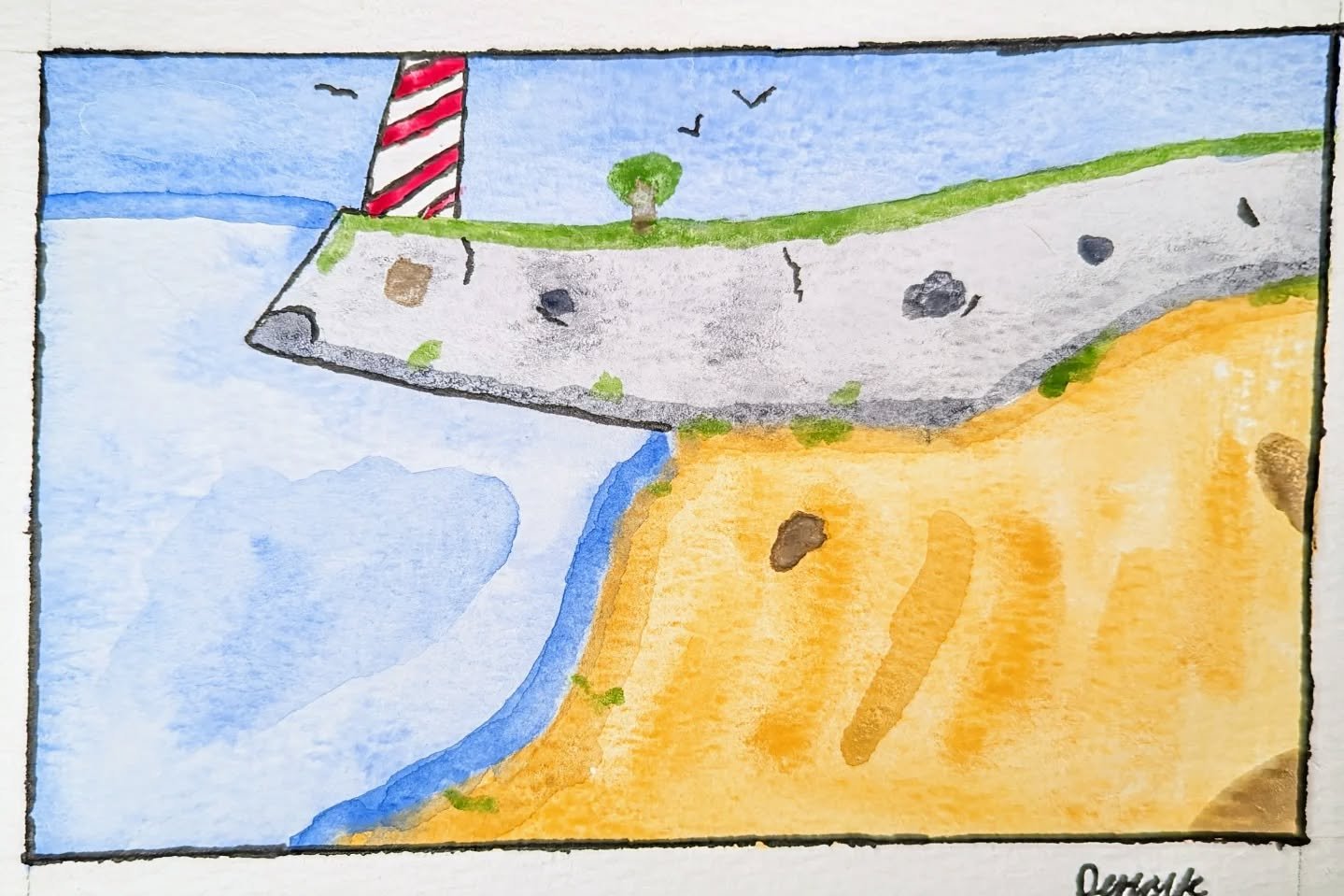 I wanted to make a oceanscape, and practice less is more! #oceanside #watercolor