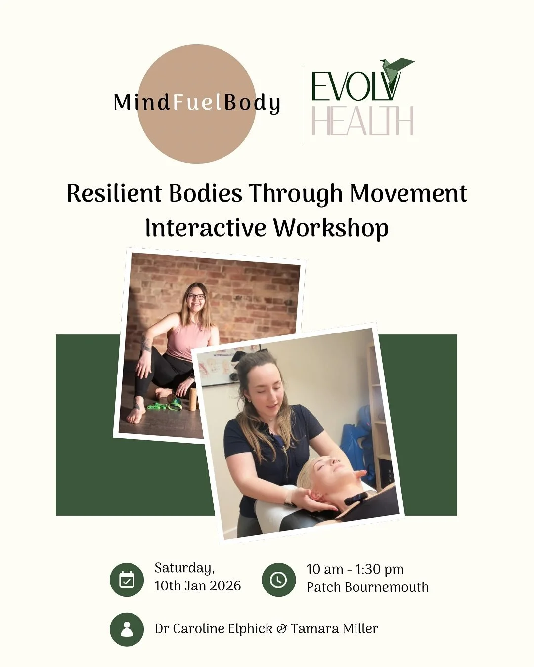Your body is designed to move &ndash; but are you giving it the tools it needs to stay resilient?

On Saturday 10th January 2026, Dr Caroline Elphick (Chiropractor) and Tamara Miller (Mobility Expert &amp; Holistic Health Coach) are teaming up to bri