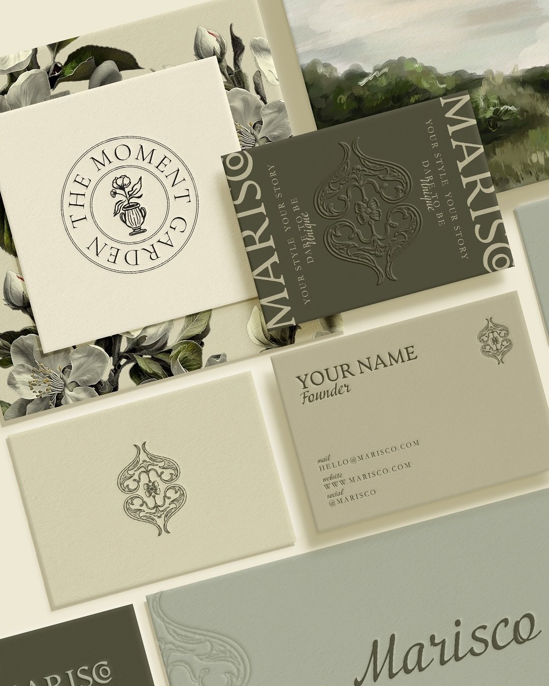 Timeless elegance brought to life with our new pre-made brand identity, Marisco. Designed for those who dare to be unique, Marisco combines sophisticated patterns with natural tones to create an unforgettable presence. Let this refined aesthetic tell