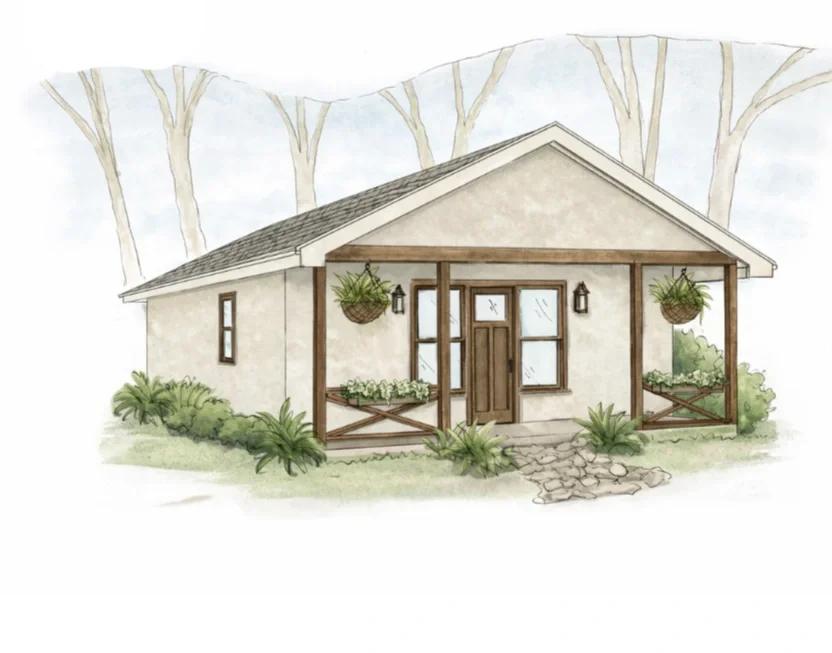 Prefab panel hempcrete 3 bedroom house with plaster, single story