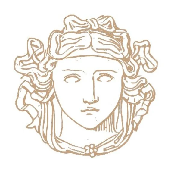 Line drawing of Medusa with snakes for hair