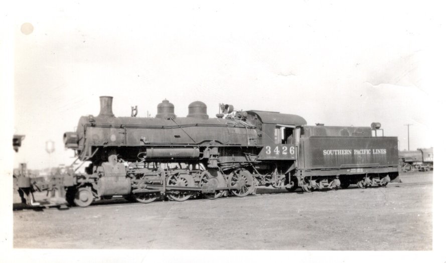 Fireman's side view of SP 3426 at El Paso in the General Shop area. Photographer unknown.  Robby Peartree Collection