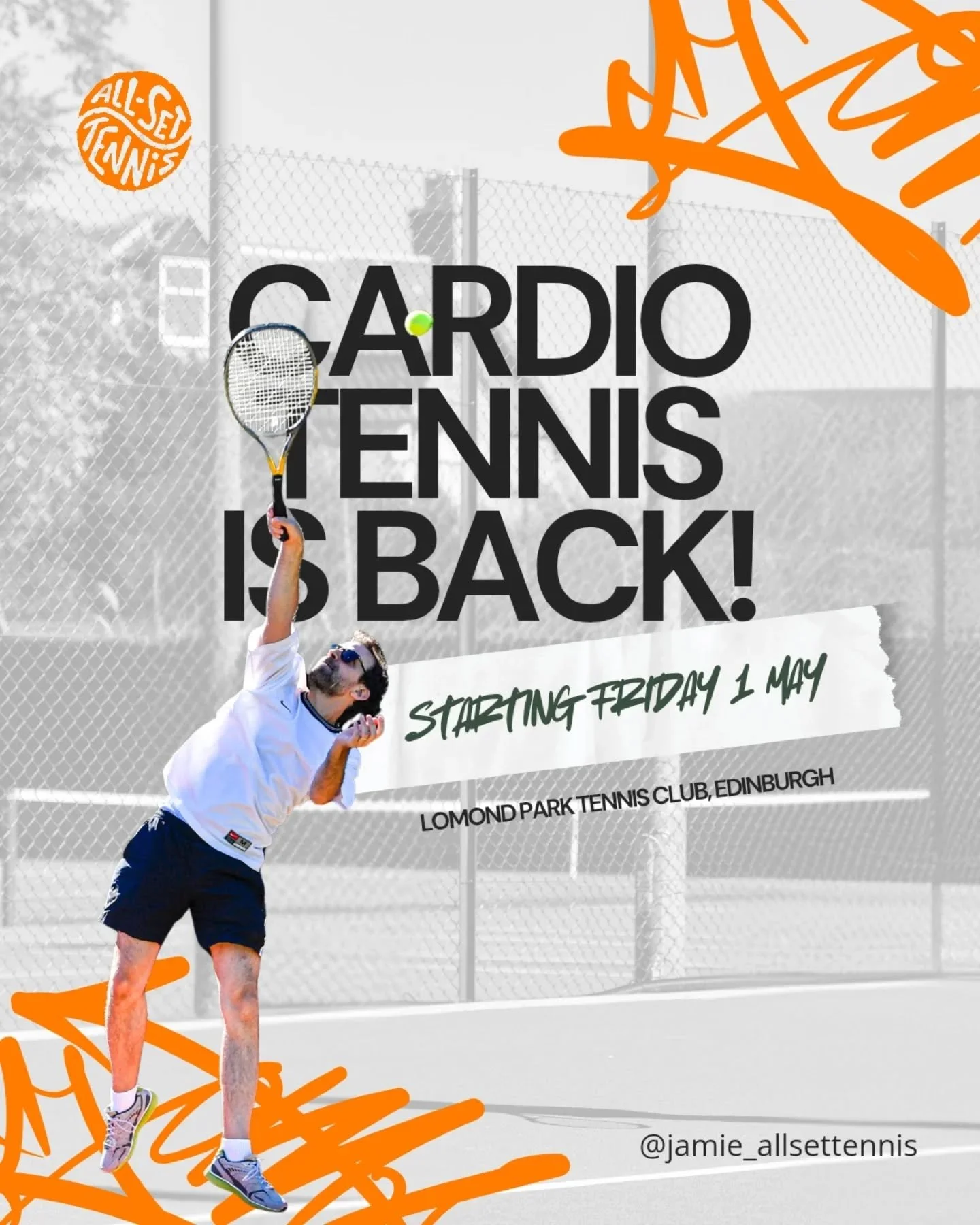 🔥 Cardio Tennis is BACK! 🎾

Get ready to move and have fun - starting this Friday 1st May at Lomond Park Tennis Club, Edinburgh!

💥 Sessions for all fitness and skill levels, no tennis experience needed!

👟 Ages 18+
🎯 Coached by Jamie Verhaere
?