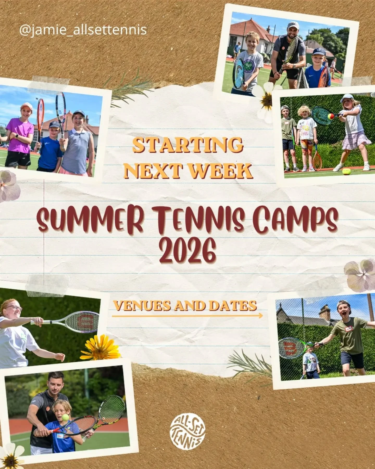 ☀️ Starting next week! 🎾

Locations &amp; Dates:
📌 Lomond Park Tennis Club
🔸️ 6&ndash;10 July (10th July - yellow ball - 1 spot left) 
🔸️ 13&ndash;17 July 
🔸️ 20&ndash;24 July 
🔸️ 3-7 August

📌 Cargilfield Prep School
🔸️ 27-31 July 
🔸️ 10&nd