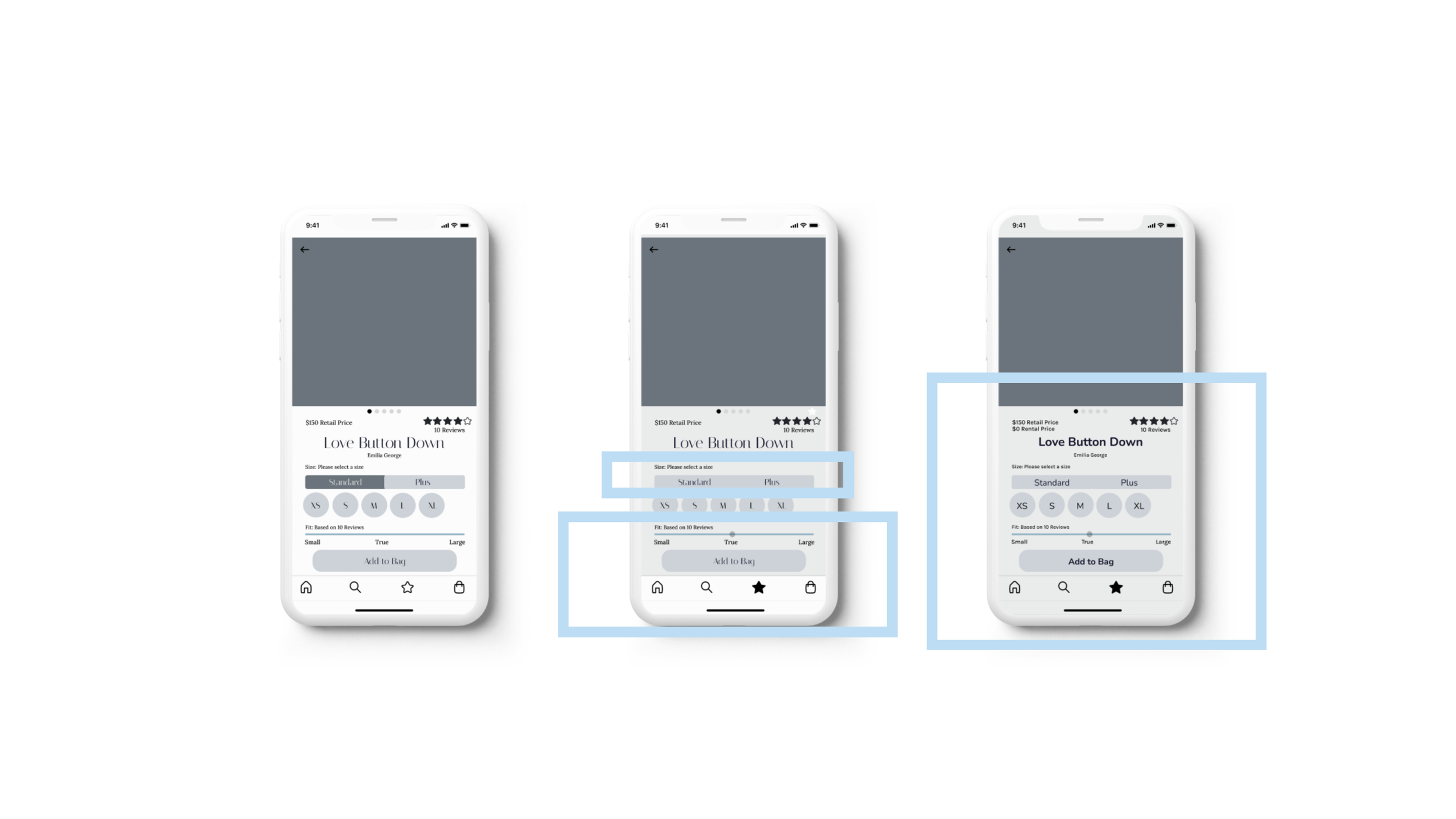  My users were confused because the " standard" button was already highlighted so I changed it and highlighted it in the next wireframe. I changed that in version two. I made sure to highlight the icon to make sure the user knew where they were, as w