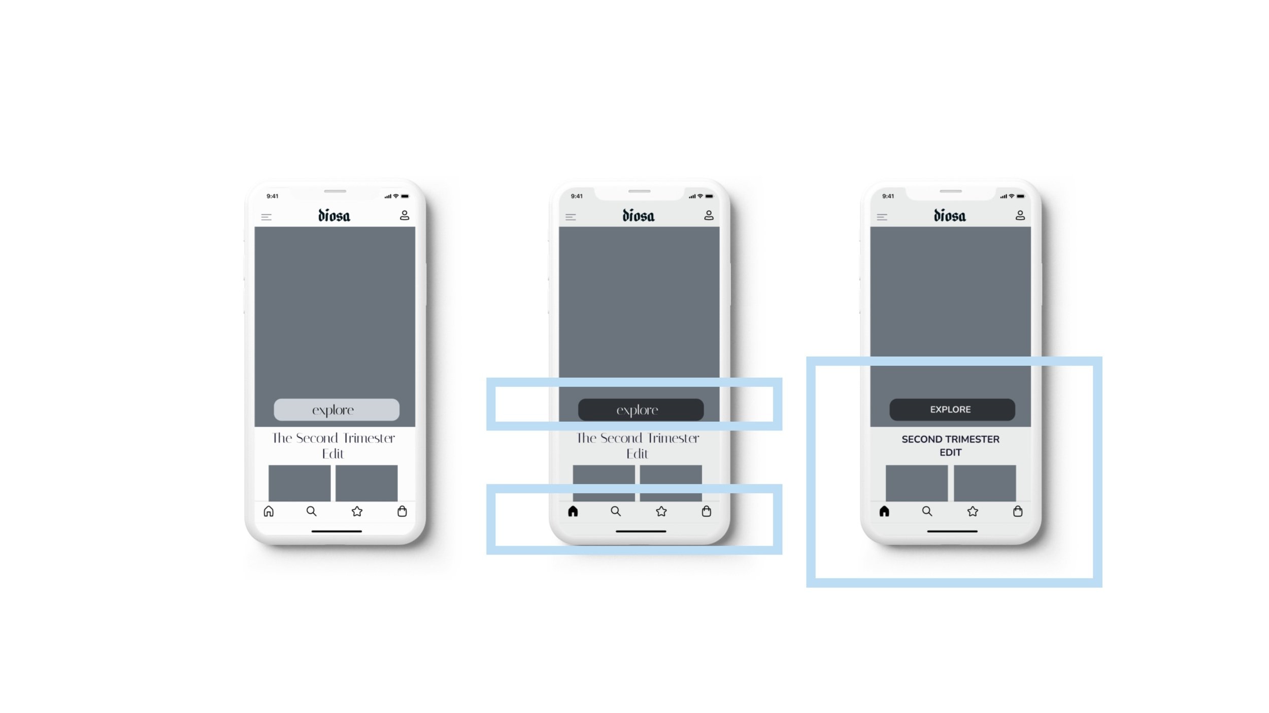  From prototype version one I changed the color of the explore button as everyone was confused. I also made sure to highlight the page the user was on. I changed the font on version 3. I also made sure to align the navigation bar. 