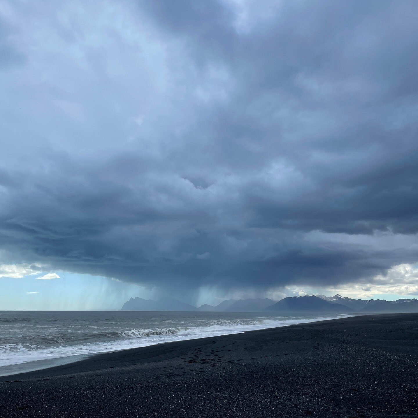 Barrier island and storm, eastern Iceland