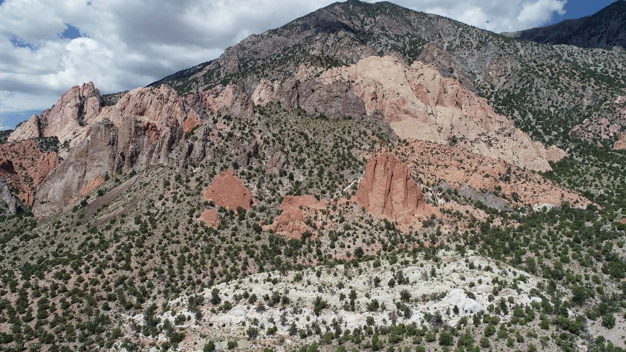 Upturned sandstone on Mt. Hillers laccolith, Henry Mountains, Utah