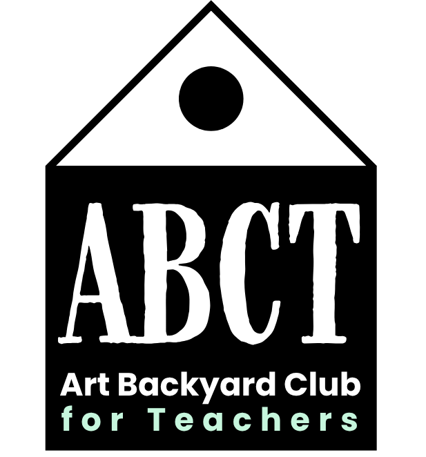 Logo of ABC Art Backyard Club for Teachers, featuring a house shape with a black door, a circular window at the top, and text inside.