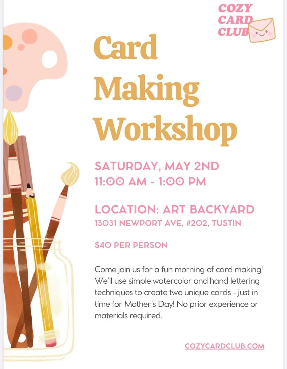 May 2, 11.00 am-1.00 pm - Card Making Workshop (For Adults & Teens)