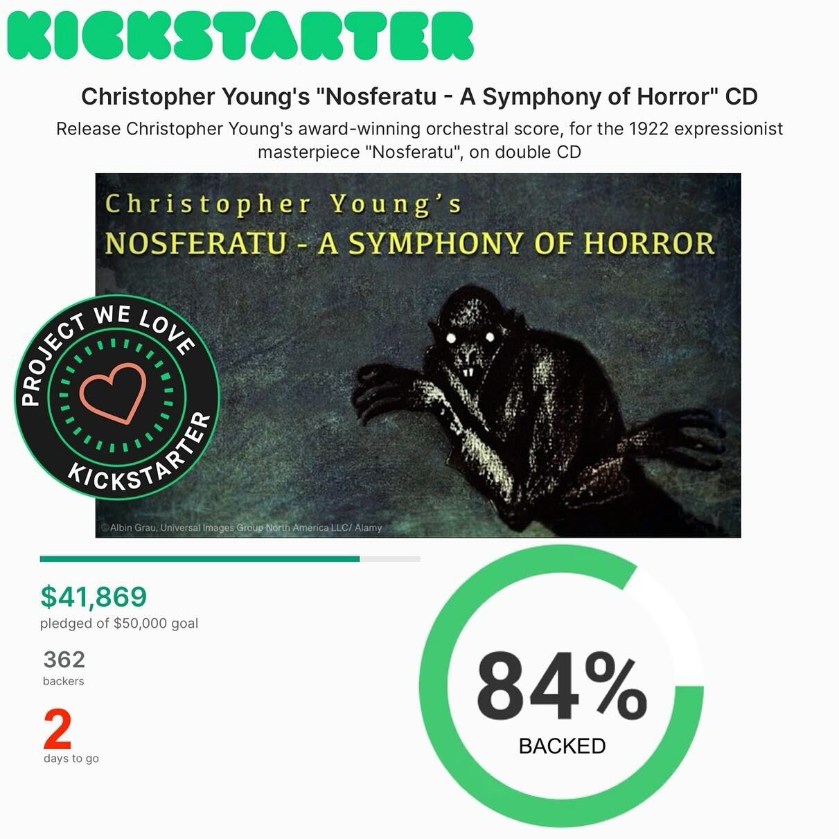 Only 2 days left to get some really cool perks on the NOSFERATU: A SYMPHONY OF HORROR Kickstarter campaign! Follow the link to see what cool swag you could get including autographs, sheet music, attending the recording sessions and more! Our Emmy &am