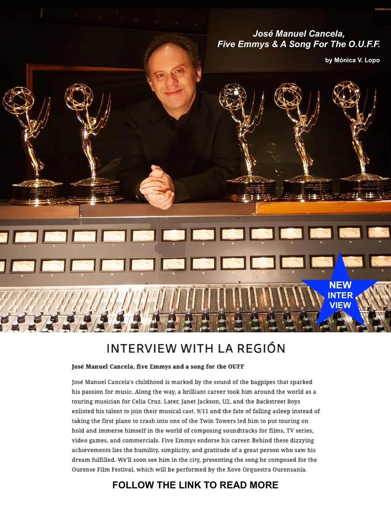 Our five time Emmy winning client, composer Jose Manuel Cancela @josemcancela, recently sat down with @laregion for an in-depth career spanning interview about his life and career. And they talked about the song Jose just composed for the Ourense Fil