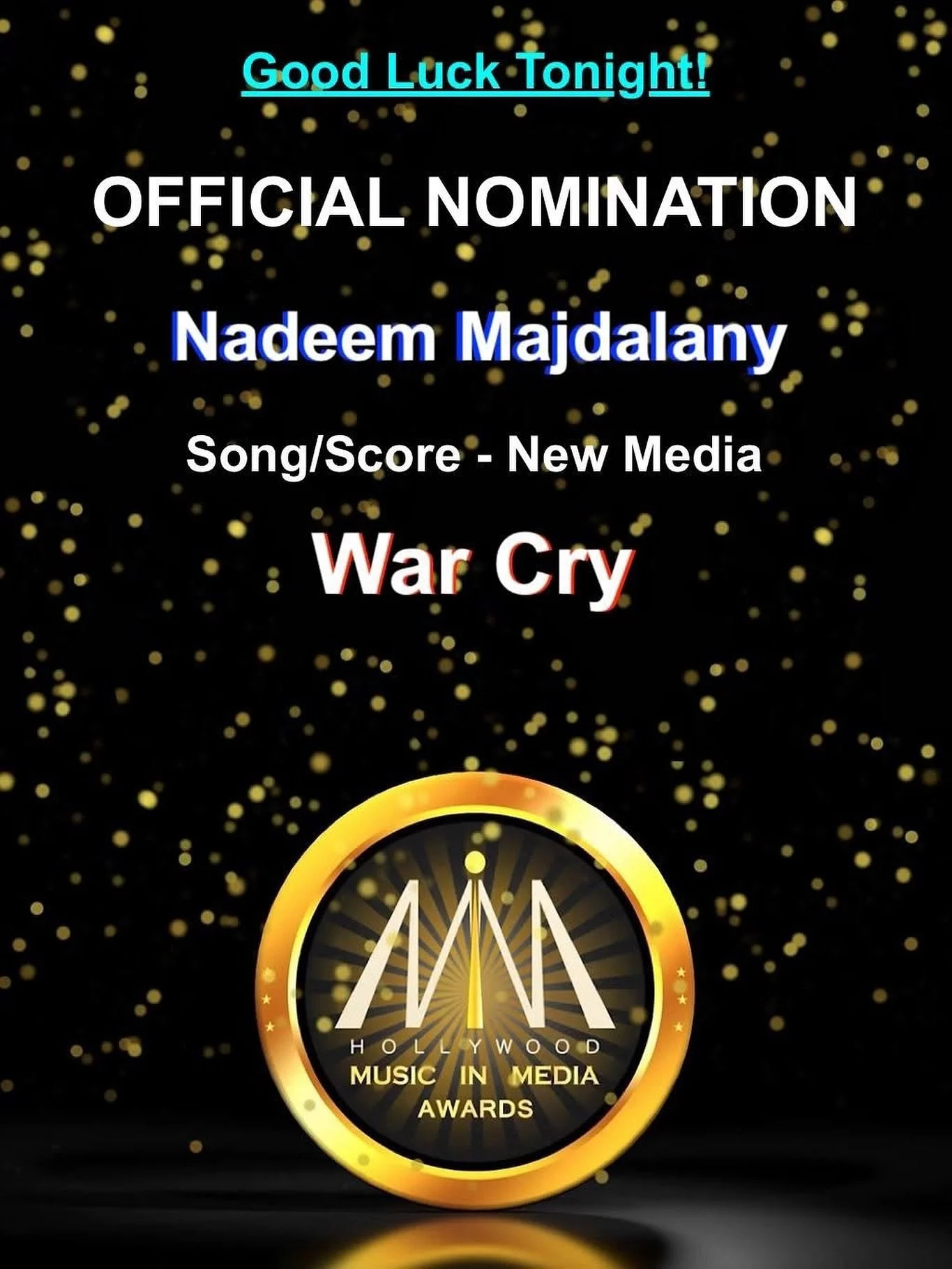 Good luck tonight to our client, Nadeem Majdalany @majdalany, on his Hollywood Music in Media Awards nomination! 𝙇𝘼 𝙋𝘼𝙉𝘿𝙊𝙍𝘼&rsquo;𝙎 𝘽𝙊𝙓&rsquo;s hit song 𝘞𝘈𝘙 𝘊𝘙𝘠 is climbing the charts as we speak! #nomination #wawrcry #lapandorasbo