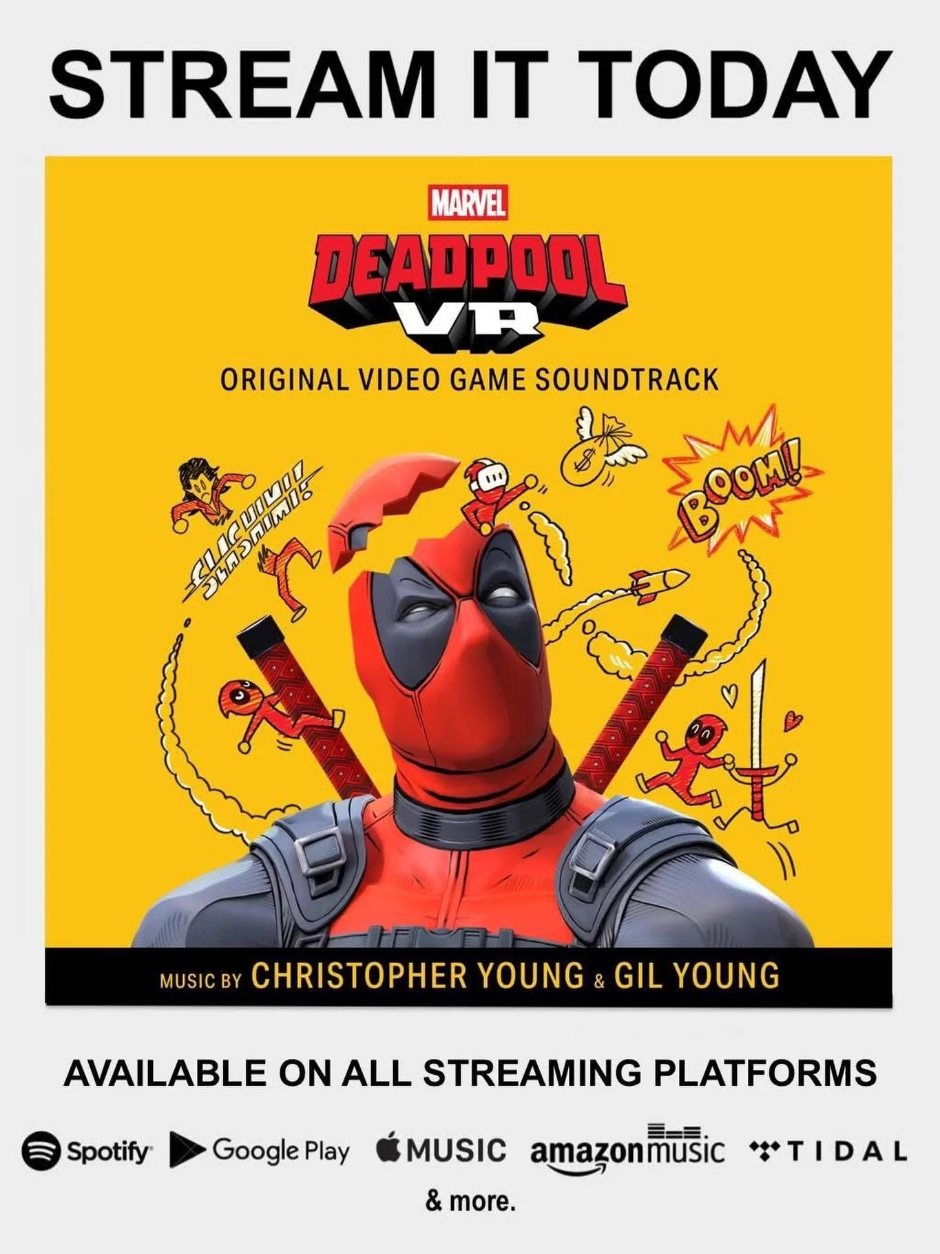 🎹 NOW STREAMING 🎹

𝙈𝘼𝙍𝙑𝙀𝙇&rsquo;𝙎 𝘿𝙀𝘼𝘿𝙋𝙊𝙊𝙇 𝙑𝙍
🎼 Christopher Young &amp; Gil Young
Stream: LINK IN PROFILE

The full soundtrack from 𝙈𝘼𝙍𝙑𝙀𝙇&rsquo;𝙎 𝘿𝙀𝘼𝘿𝙋𝙊𝙊𝙇 𝙑𝙍, composed by our client Christopher Young @officialchr