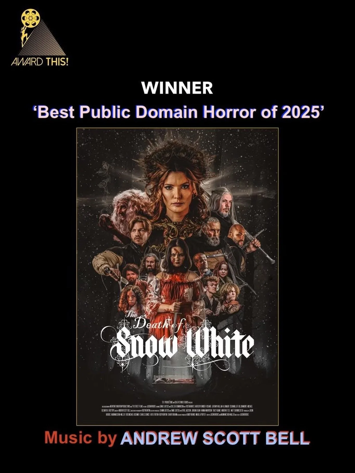 Congrats to our client, composer Andrew Scott Bell @andrewscottbell, as his film, 𝙏𝙃𝙀 𝘿𝙀𝘼𝙏𝙃 𝙊𝙁 𝙎𝙉𝙊𝙒 𝙒𝙃𝙄𝙏𝙀, took home the &lsquo;Best Public Domain Horror of 2025&rsquo; Award over the weekend! Congrats to director Jason Brooks &amp