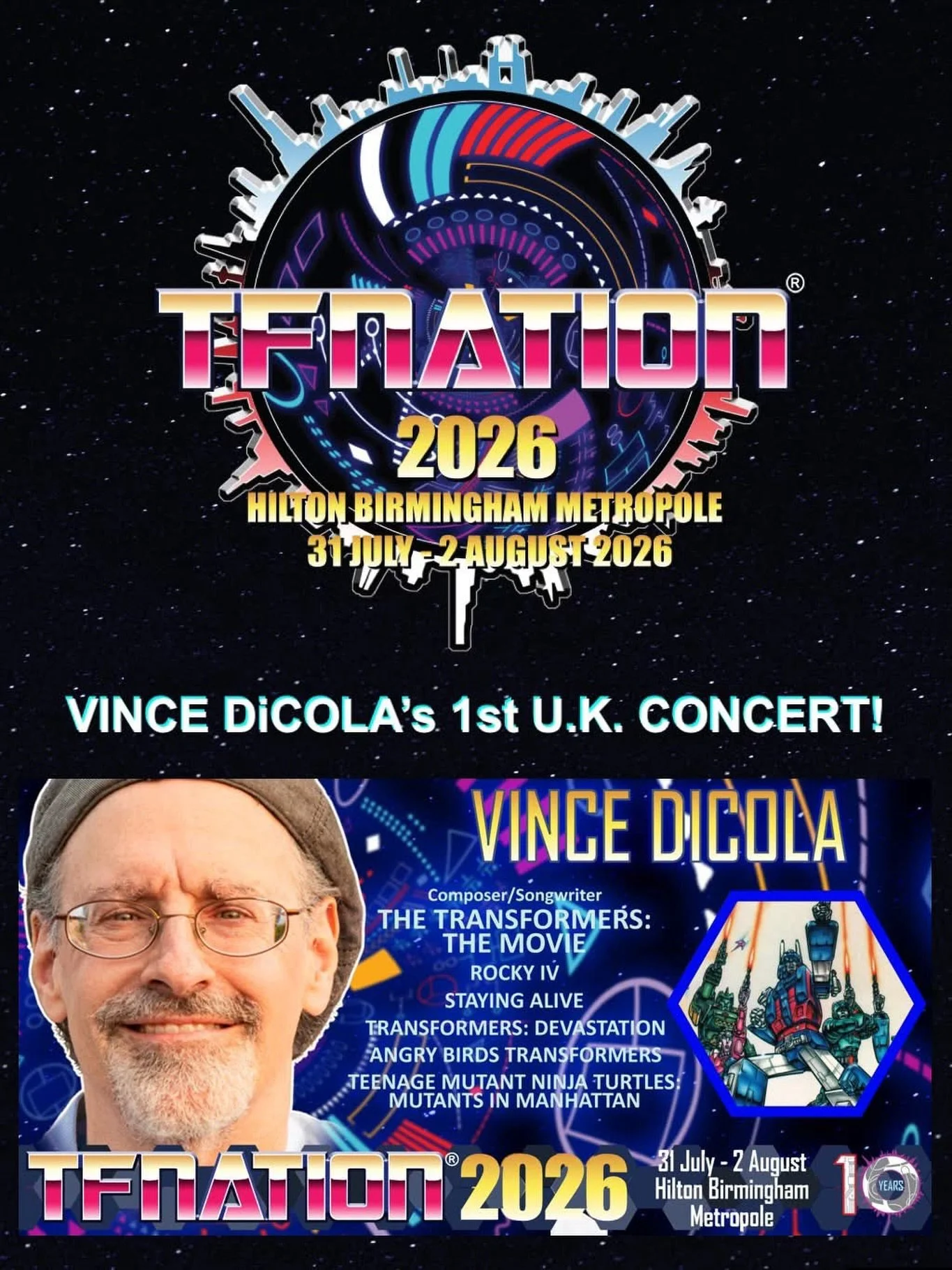 We&rsquo;re excited to let you know our Grammy &amp; Golden Globe nominated artist, composer, songwriter and client, Vince DiCola @dicolaofficial, will be appearing at @tfnationltd July 31st - August 2nd! What makes this appearance extra special is, 