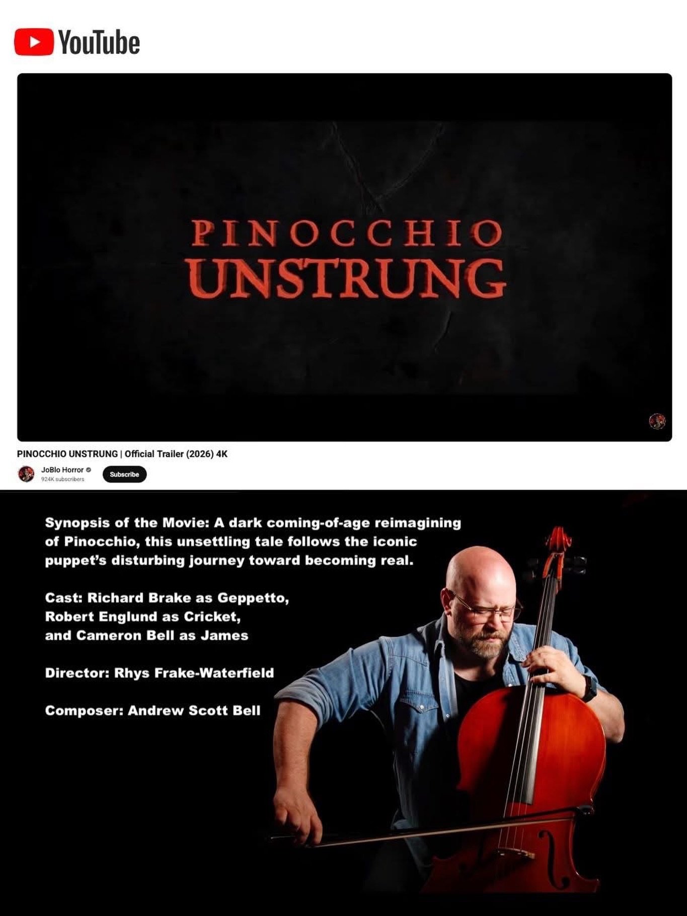 Watch the trailer for the upcoming horror/fantasy film 𝙋𝙄𝙉𝙊𝘾𝘾𝙃𝙄𝙊: 𝙐𝙉𝙎𝙏𝙍𝙐𝙉𝙂 if you dare...

Adding to the stellar cast and crew is our client, Andrew Scott Bell @andrewscottbell, who crafted one truly unique score that is sure to give