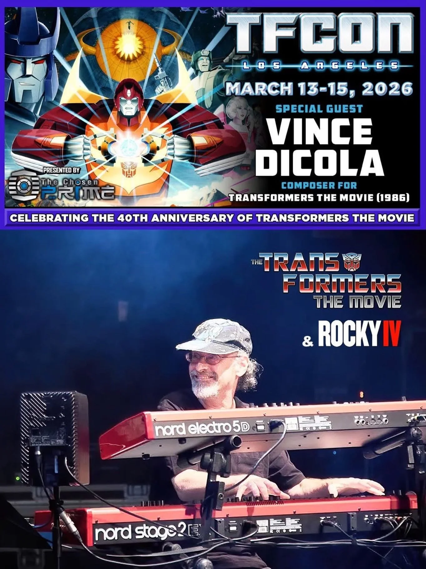 Our Grammy &amp; Golden Globe nominated legend, Vince DiCola @dicolaofficial, will be appearing Sunday March 15th at TFcon in Burbank, CA to meet his many many fans. Go see him in concert the night before with @stanbushmusic at @thewhiskyagogo and be