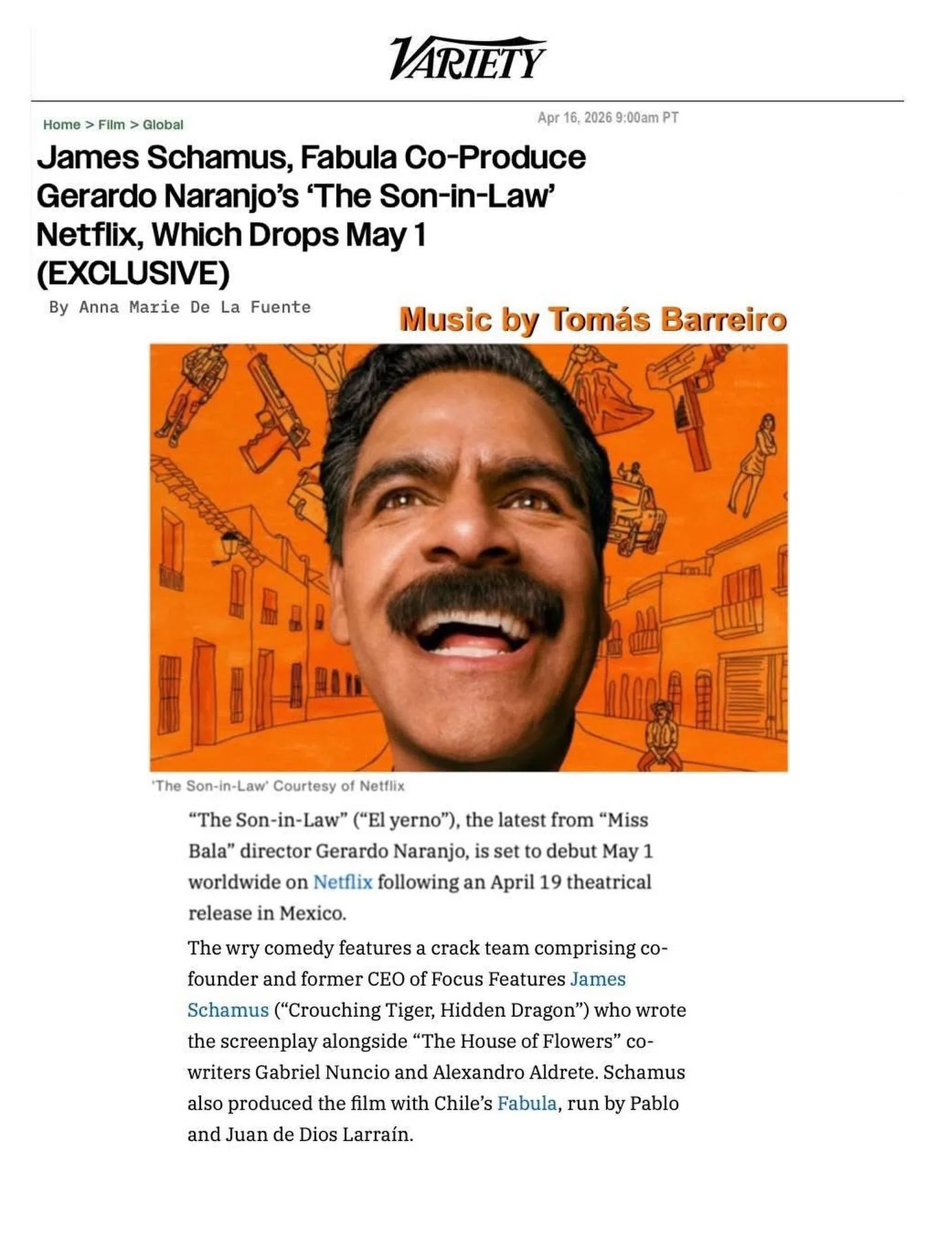 @variety has the scoop! Coming May 1st to @netflix, 𝙏𝙃𝙀 𝙎𝙊𝙉-𝙄𝙉-𝙇𝘼𝙒 featuring a brand new score by our client, Tom&aacute;s Barreiro @tomasbarreiroguijosa.

𝙏𝙃𝙀 𝙎𝙊𝙉-𝙄𝙉-𝙇𝘼𝙒 (El yerno) is a sharp, dark, and painfully funny take of 