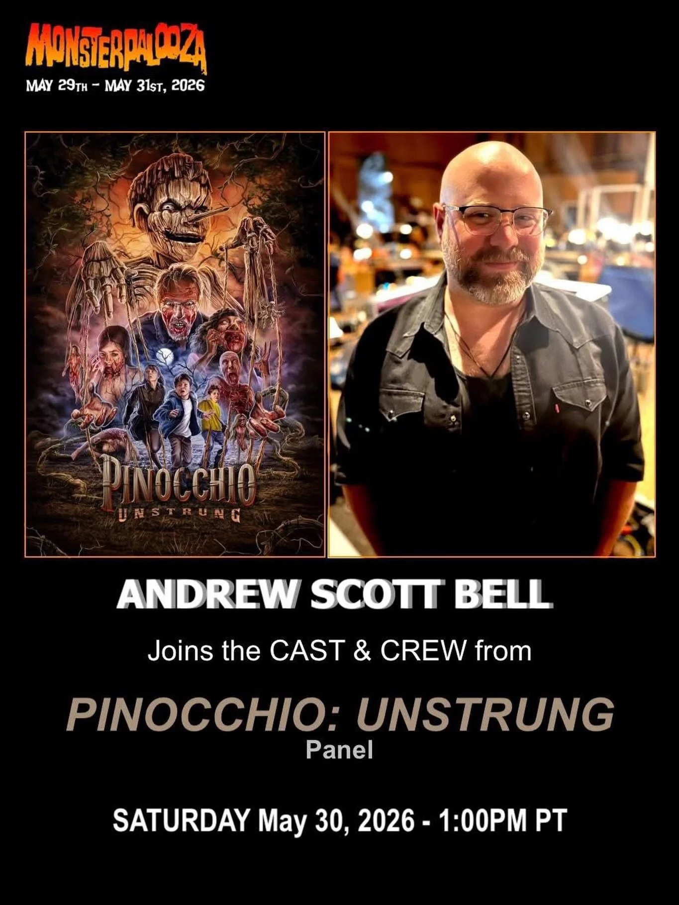 We&rsquo;re excited to let you know that composer Andrew Scott Bell @andrewscottbell will be joining the cast &amp; crew from 𝙋𝙄𝙉𝙊𝘾𝘾𝙃𝙄𝙊: 𝙐𝙉𝙎𝙏𝙍𝙐𝙉𝙂 on a lively panel discussion on Saturday May 30th at MONSTERPALOOZA starting at 1PM. DO