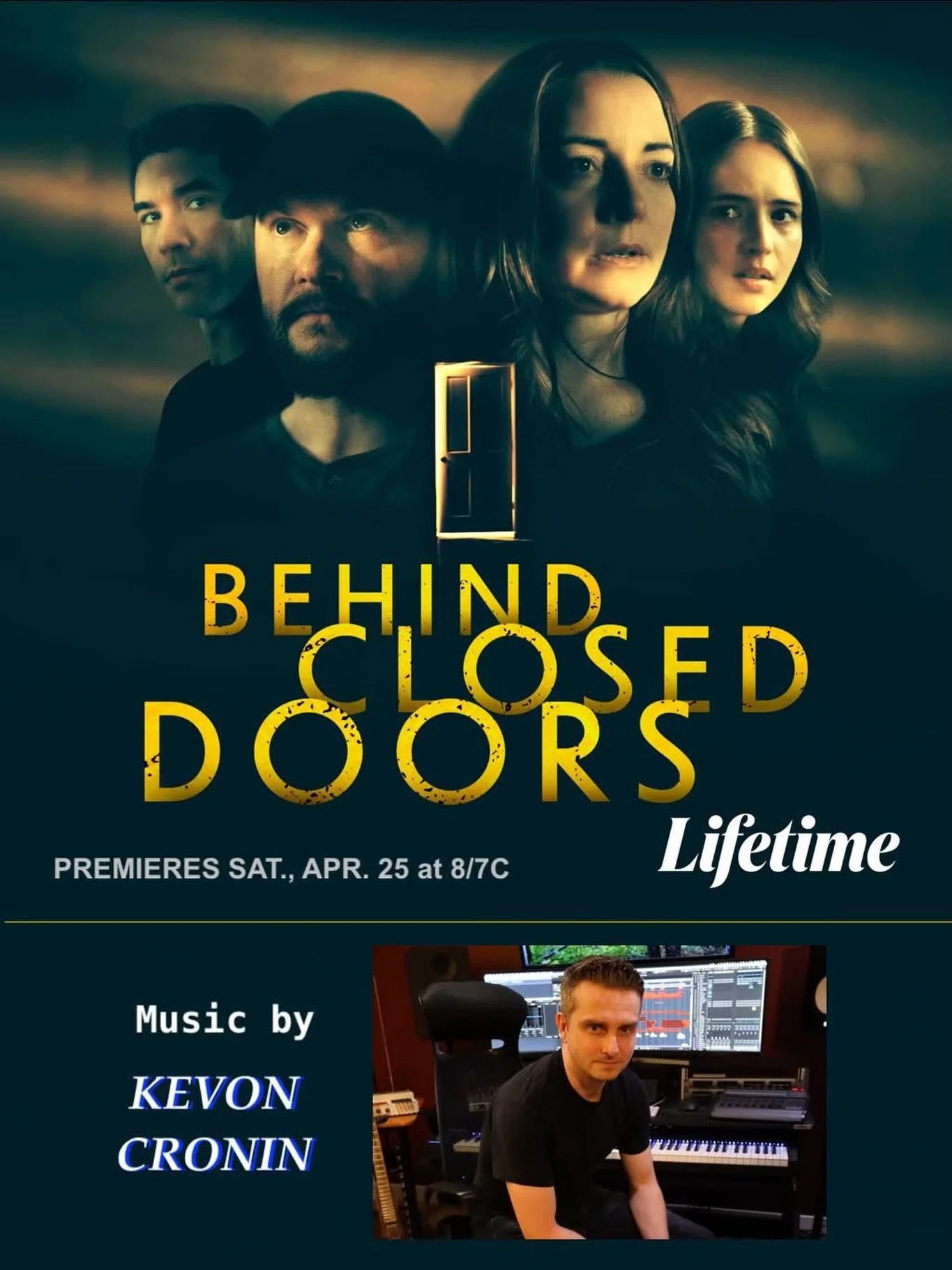 Premiering tonight on Lifetime, 𝘽𝙀𝙃𝙄𝙉𝘿 𝘾𝙇𝙊𝙎𝙀𝘿 𝘿𝙊𝙊𝙍𝙎 starring Jennifer Pudavick and Dennis Andres, and featuring a gripping original score by our client Kevon Cronin @kevoncroninmusic. When a fugitive invades her home and takes her fa