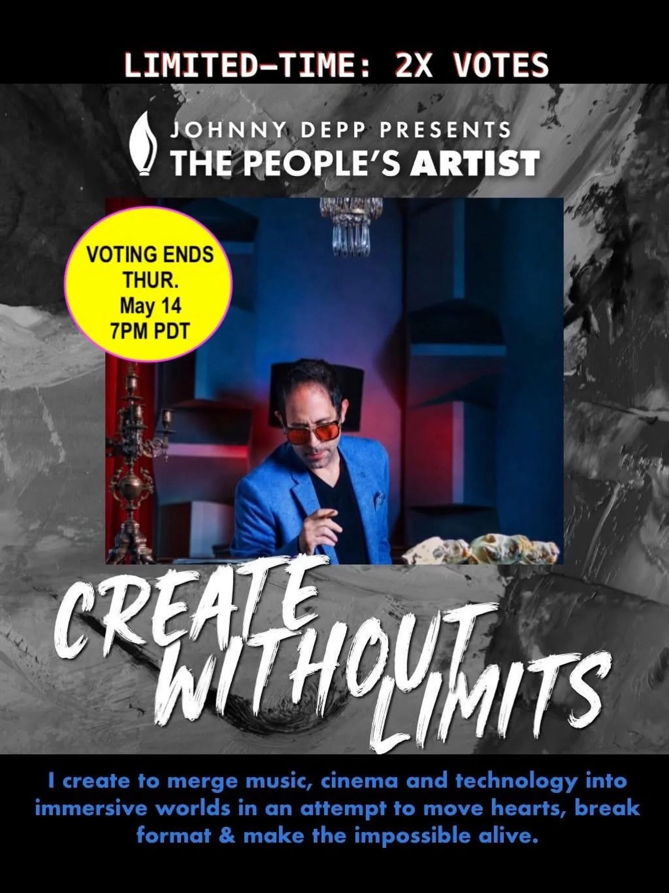 TODAY ONLY, VOTES worth 2X!

Please vote for our award-winning client, Nadeem Majdalany @majdalany, because if he wins, his historic project, 𝙇𝘼 𝙋𝘼𝙉𝘿𝙊𝙍𝘼&rsquo;𝙎 𝘽𝙊𝙓, will be presented at The Art of Elysium&rsquo;s Salon, he&rsquo;ll appe