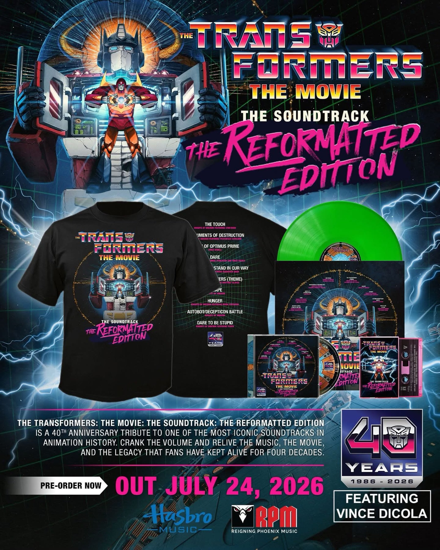 Coming July 24th on CD, Vinyl and cassette, 𝙏𝙃𝙀 𝙏𝙍𝘼𝙉𝙎𝙁𝙊𝙍𝙈𝙀𝙍𝙎 𝙏𝙃𝙀 𝙈𝙊𝙑𝙄𝙀 - The Reformatted Edition! Including a brand new t-shirt too! Our Golden Globe and Grammy nominated client, Vince DiCola @dicolaofficial, had a lot of fun r