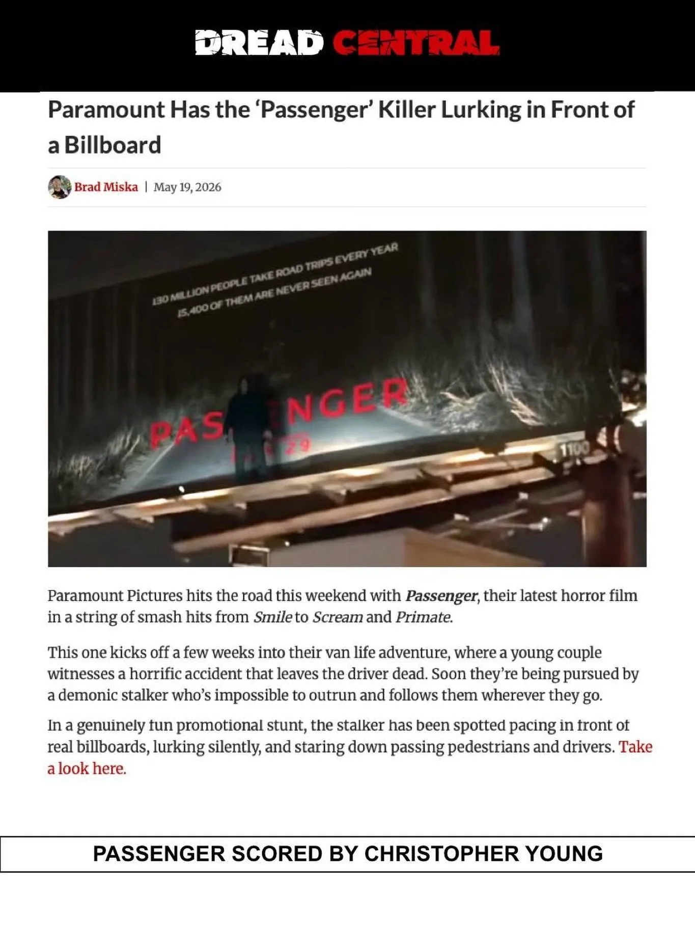 @paramountpics is coming up with some rather ingenious ways to promote their highly anticipated Memorial Day Weekend horror film, 𝙋𝘼𝙎𝙎𝙀𝙉𝙂𝙀𝙍. We can confirm the soundtrack by our BMI Award Winning and Golden Globe and 2x Emmy nominated client