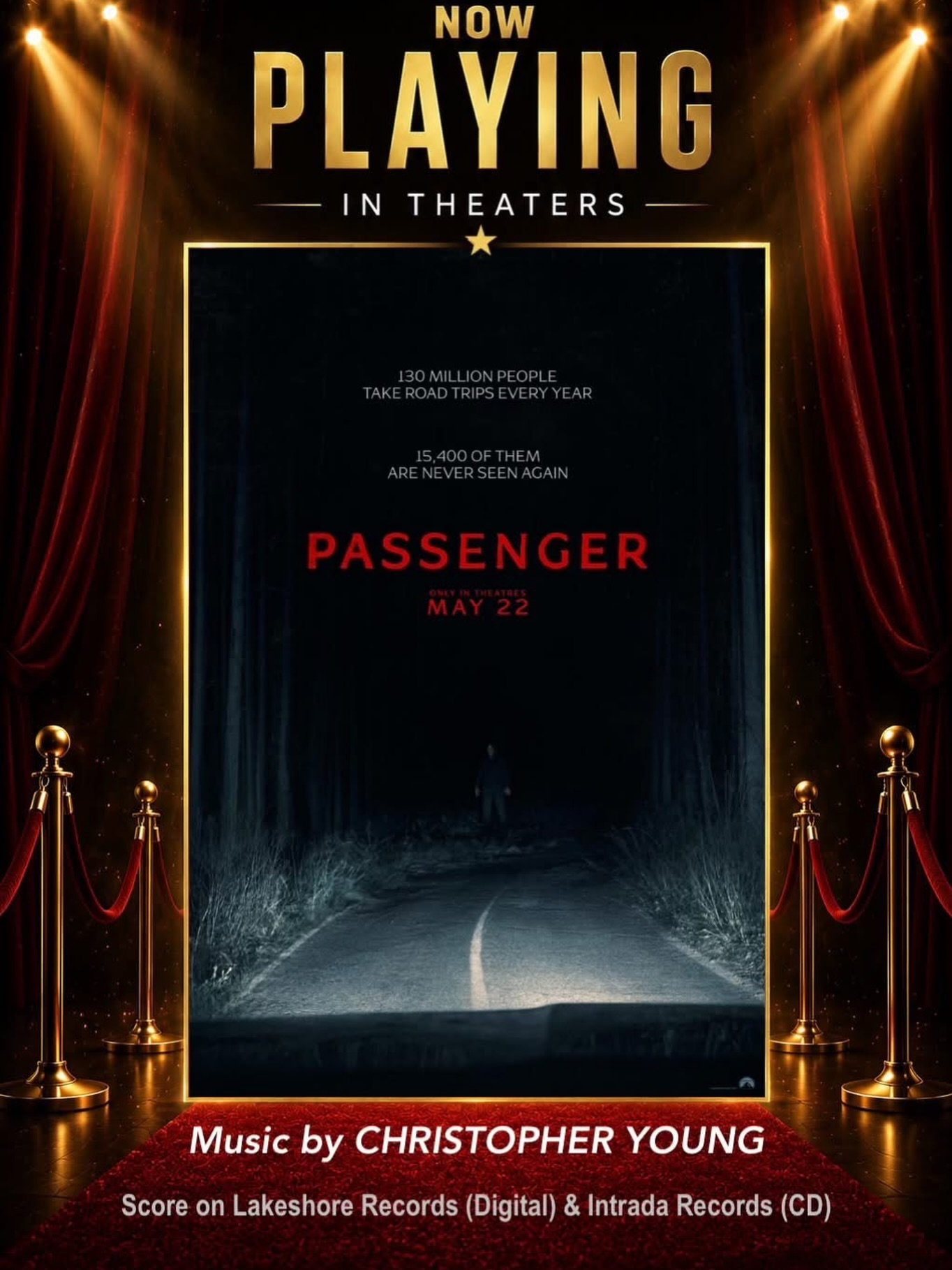 Go see @paramountpics 𝙋𝘼𝙎𝙎𝙀𝙉𝙂𝙀𝙍 directed by Andr&eacute; &Oslash;rvedal and scored by the greatest and most prolific and respected horror composer ever to come out of Hollywood, our client, Christopher Young @officialchristopheryoung! You ca