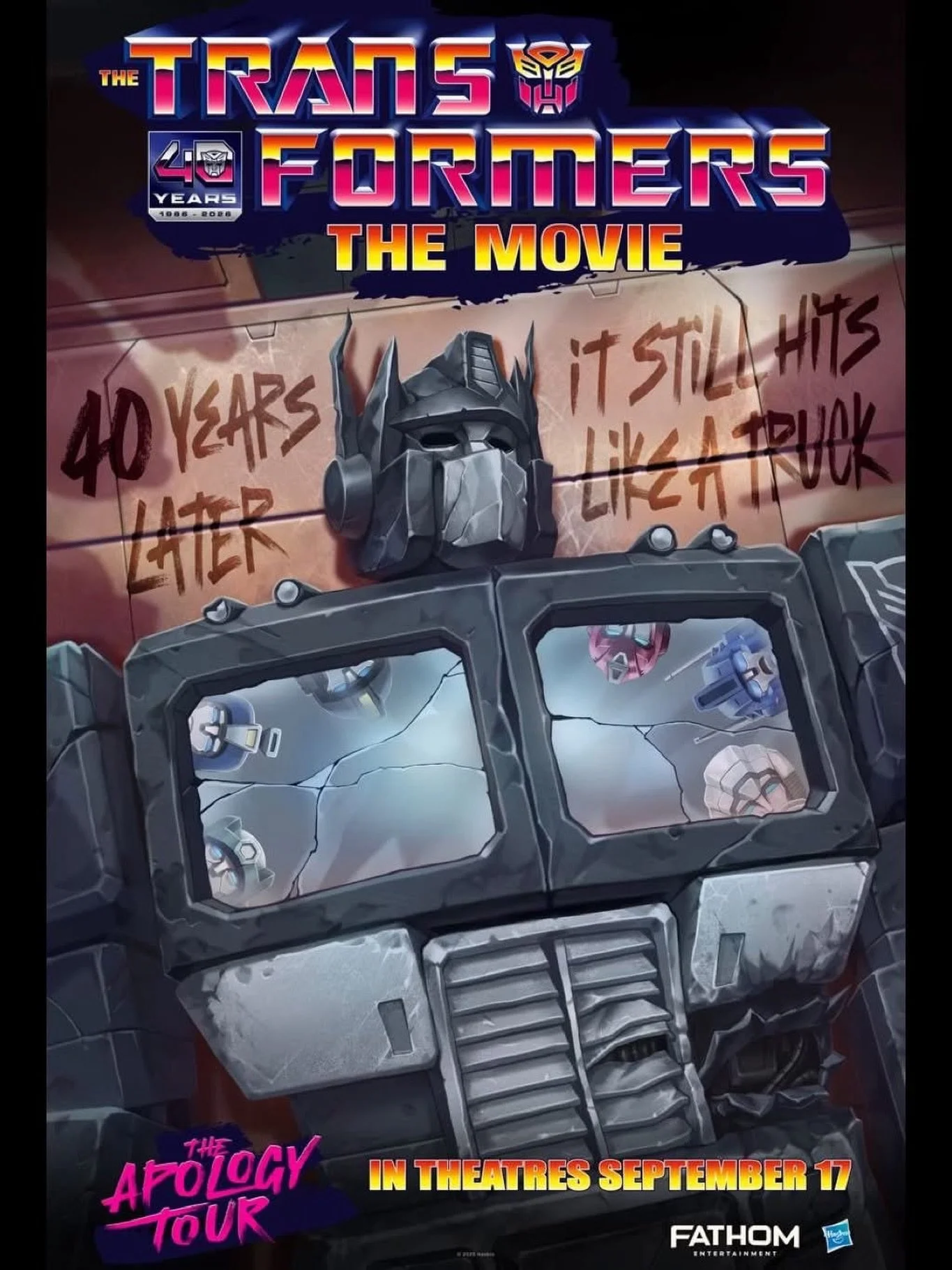 The one that started it all, 𝙏𝙃𝙀 𝙏𝙍𝘼𝙉𝙎𝙁𝙊𝙍𝙈𝙀𝙍𝙎 𝙏𝙃𝙀 𝙈𝙊𝙑𝙄𝙀, is coming back to theaters in celebration of its 40th anniversary! You don&rsquo;t want to miss this!

The legacy of 𝙏𝙃𝙀 𝙏𝙍𝘼𝙉𝙎𝙁𝙊𝙍𝙈𝙀𝙍𝙎 𝙏𝙃𝙀 𝙈𝙊𝙑𝙄𝙀 has
