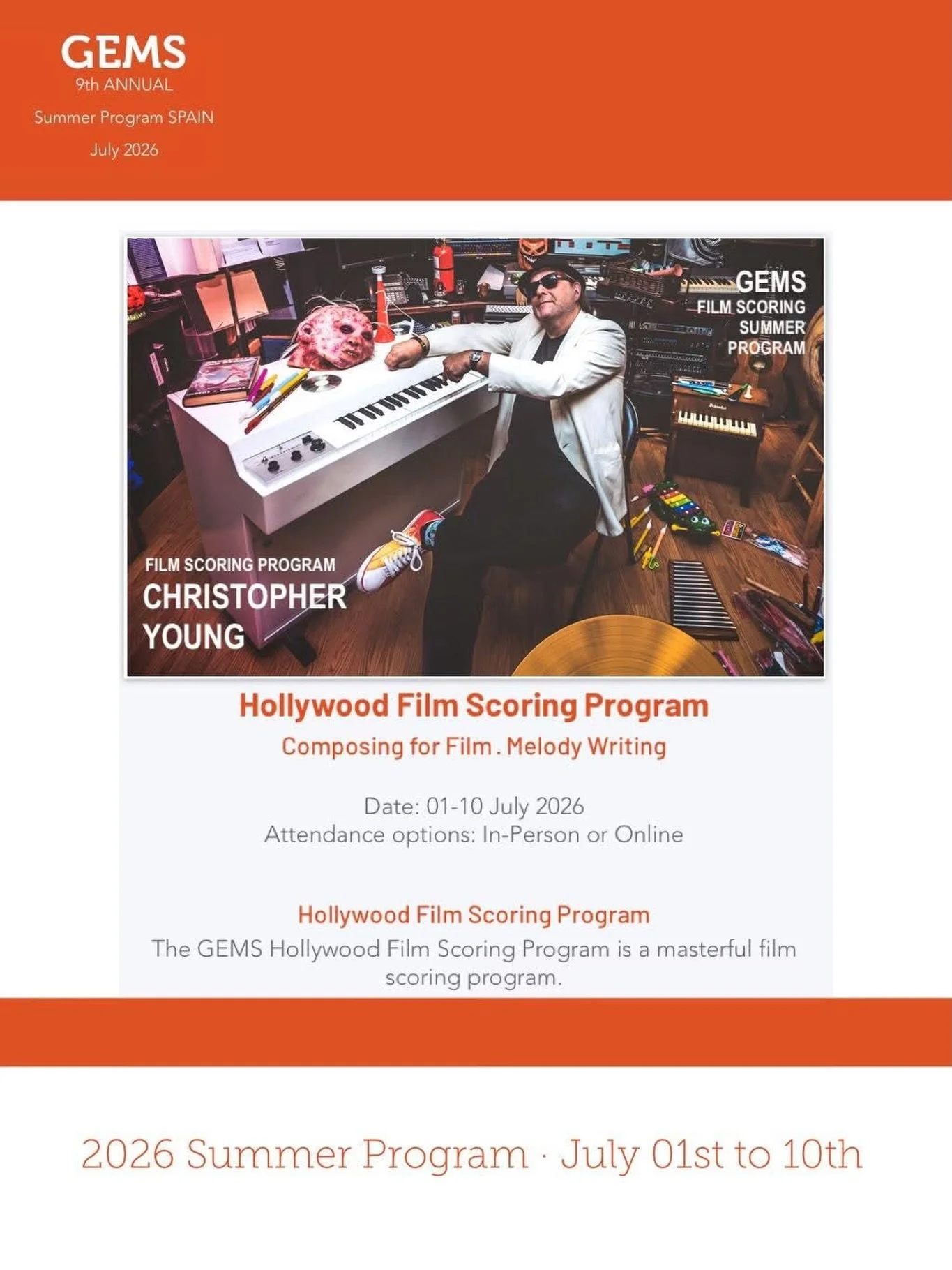 Our Golden Globe and 2x Emmy nominated client extraordinaire, Christopher Young @officialchristopheryoung, will be shaping the minds of the next generation of film/TV/new media composers in Valencia, Spain at the 9th Annual Gems Music Summer Program.