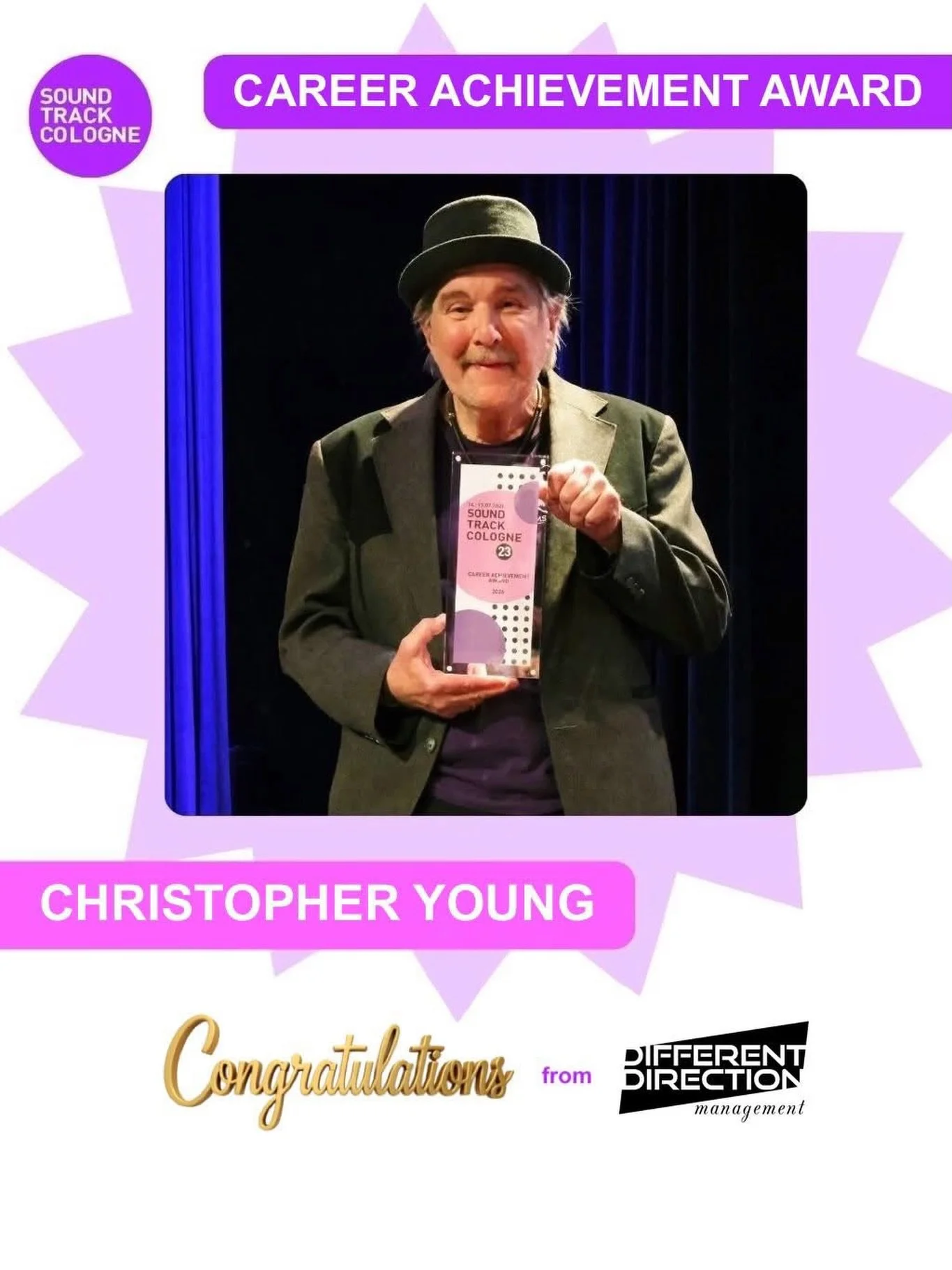 Congratulations to our 2x Emmy &amp; Golden Globe nominated &amp; 6x BMI winning client, Christopher Young @officialchristopheryoung , on his &lsquo;Career Achievement Award&rsquo;! 

REPOST: SoundTrack_Cologne
.
.
SoundTrack_Cologne 23 presented the