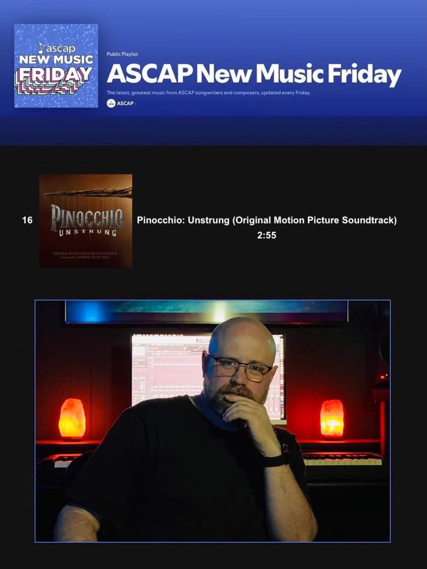 Check out Track 16. 𝘛𝘩𝘦 𝘈𝘥𝘷𝘦𝘯𝘵𝘶𝘳𝘦𝘴 𝘰𝘧 𝘗𝘪𝘯𝘰𝘤𝘤𝘩𝘪𝘰 from the 𝙋𝙄𝙉𝙊𝘾𝘾𝙃𝙄𝙊: 𝙐𝙉𝙎𝙏𝙍𝙐𝙉𝙂 soundtrack by our client Andrew Scott Bell @andrewscottbell, which has just been added to ASCAP&rsquo;s New Music Friday Playlist! I