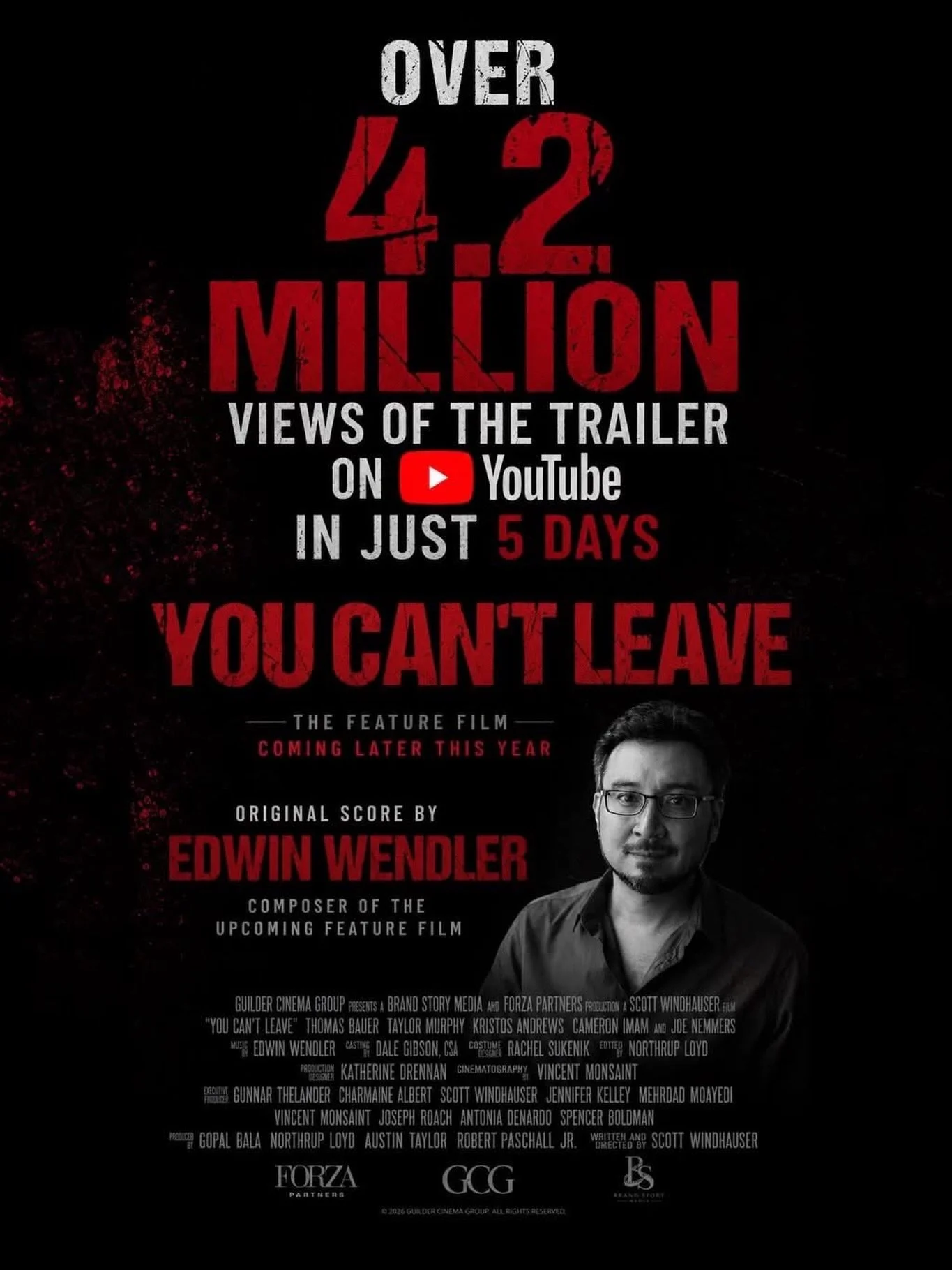 Can&rsquo;t wait to see this later this year! 𝙔𝙊𝙐 𝘾𝘼𝙉&rsquo;𝙏 𝙇𝙀𝘼𝙑𝙀 will feature a new score by our talented Austrian client, Edwin Wendler @edwinwendler!
*
Trailer: LINK IN PROFILE
*
#edwinwendler #youcantleave @bmi #comingsoon #newmovie