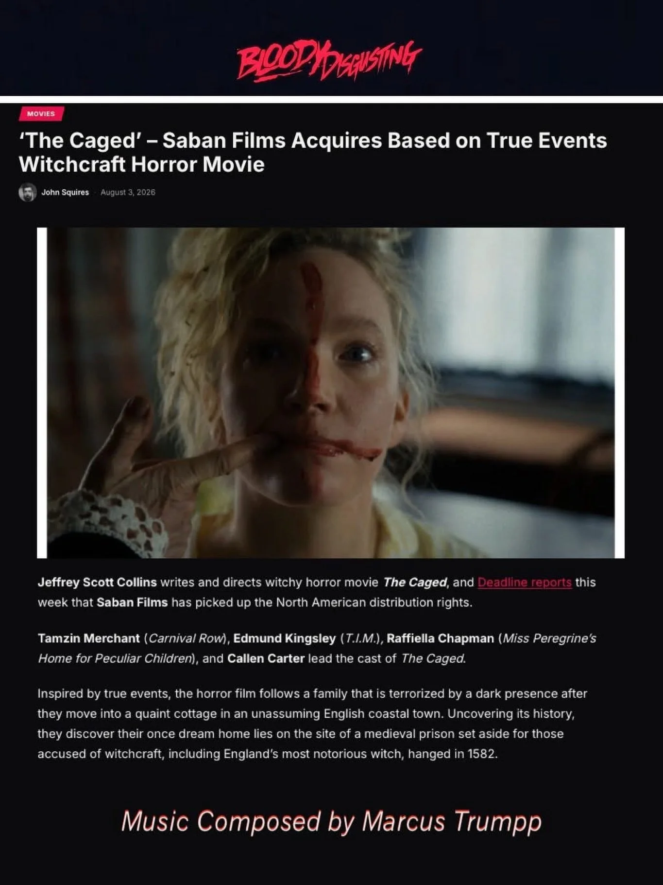 @bdisgusting has the scoop! @saban_films has picked up the North American rights to the upcoming horror feature, 𝙏𝙃𝙀 𝘾𝘼𝙂𝙀𝘿, which will feature a brand new score by one of the best in the business, our client, composer Marcus Trumpp @trumppet.