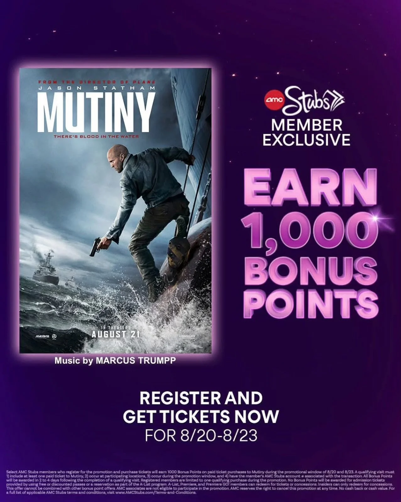 From our friends at AMC Theatres! Be sure to see 𝙈𝙐𝙏𝙄𝙉𝙔 on the big screen and pay close attention to the explosive new score by our client Marcus Trumpp @trumppet!

REPOST: @amctheatres 
.
.
Turn the Tide with a Bonus. Register and get tickets 
