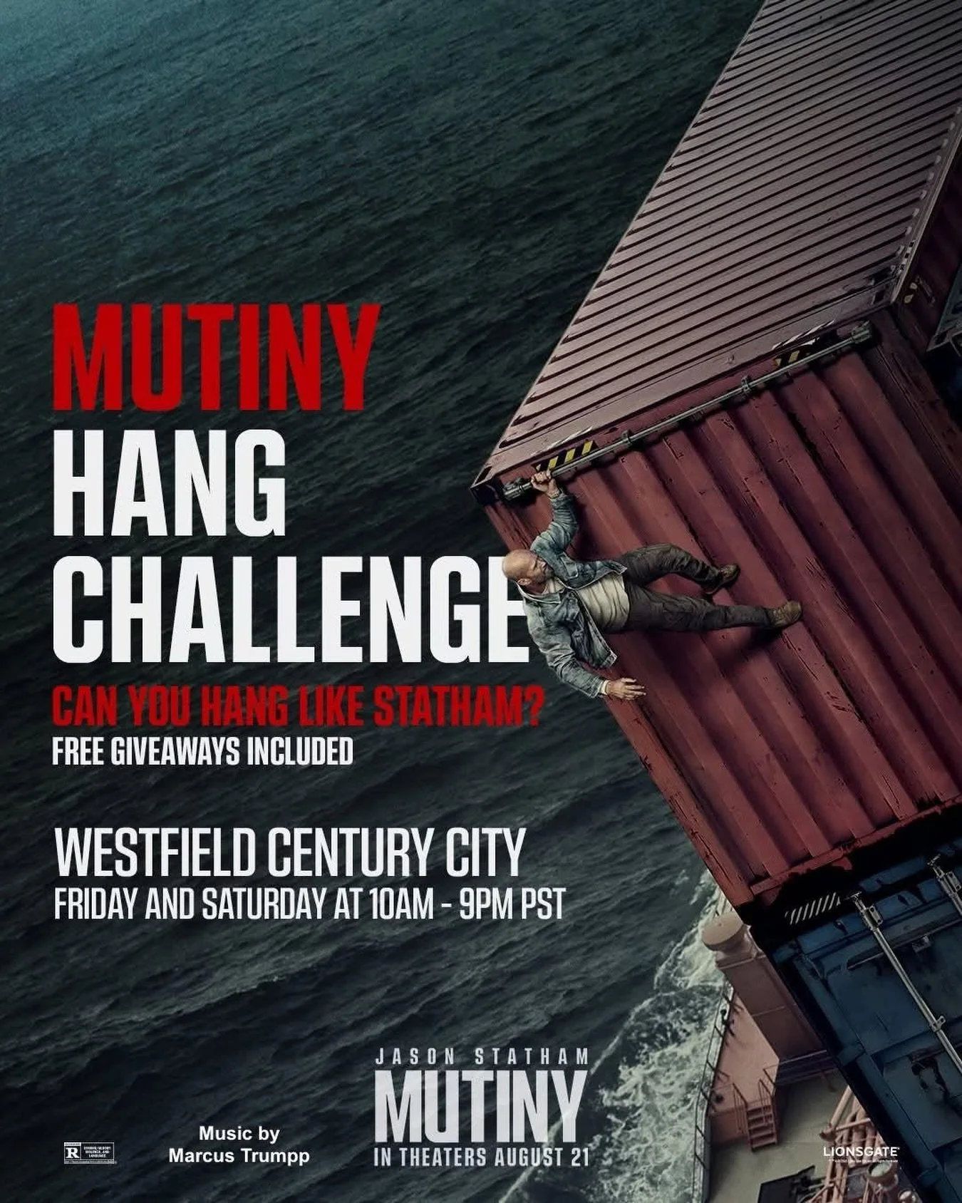 Lionsgate has an exciting adventure for you! Come to the Westfield Century City mall and see if you have what it takes to hang on! A super fun promotional event for the August 21st theatrical film, 𝙈𝙐𝙏𝙄𝙉𝙔, which will feature a brand new score b
