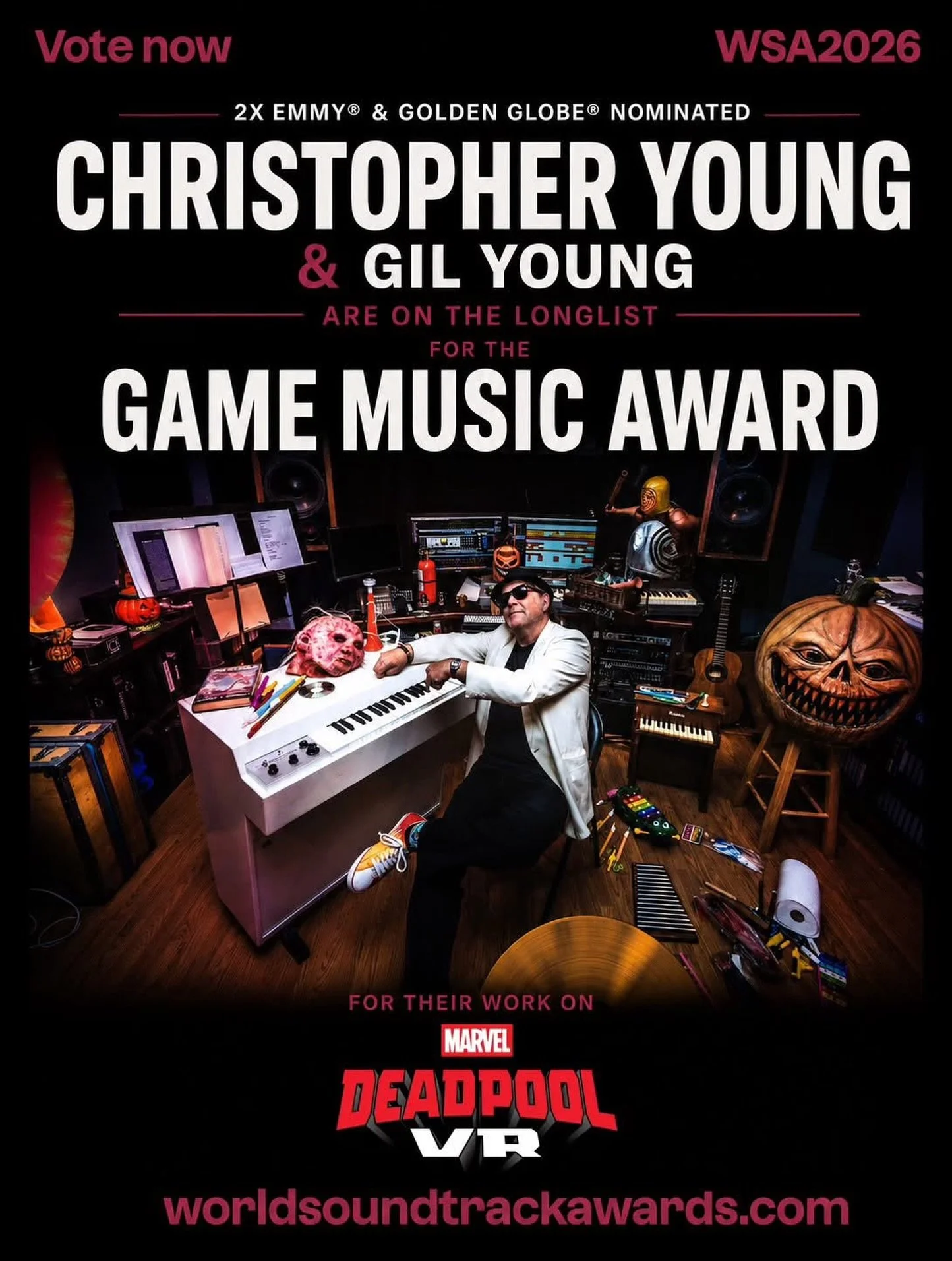 For Your Consideration
𝙈𝘼𝙍𝙑𝙀𝙇&rsquo;𝙎 𝘿𝙀𝘼𝘿𝙋𝙊𝙊𝙇 𝙑𝙍
by @officialchristopheryoung &amp; Gil Young 
Category: Game Music Award 
@worldsoundtrackawards 

Voting ends tomorrow 8/15 11:59PM (CEST). 
Lisen Here: LINK IN PROFILE
Vote Here/Inf