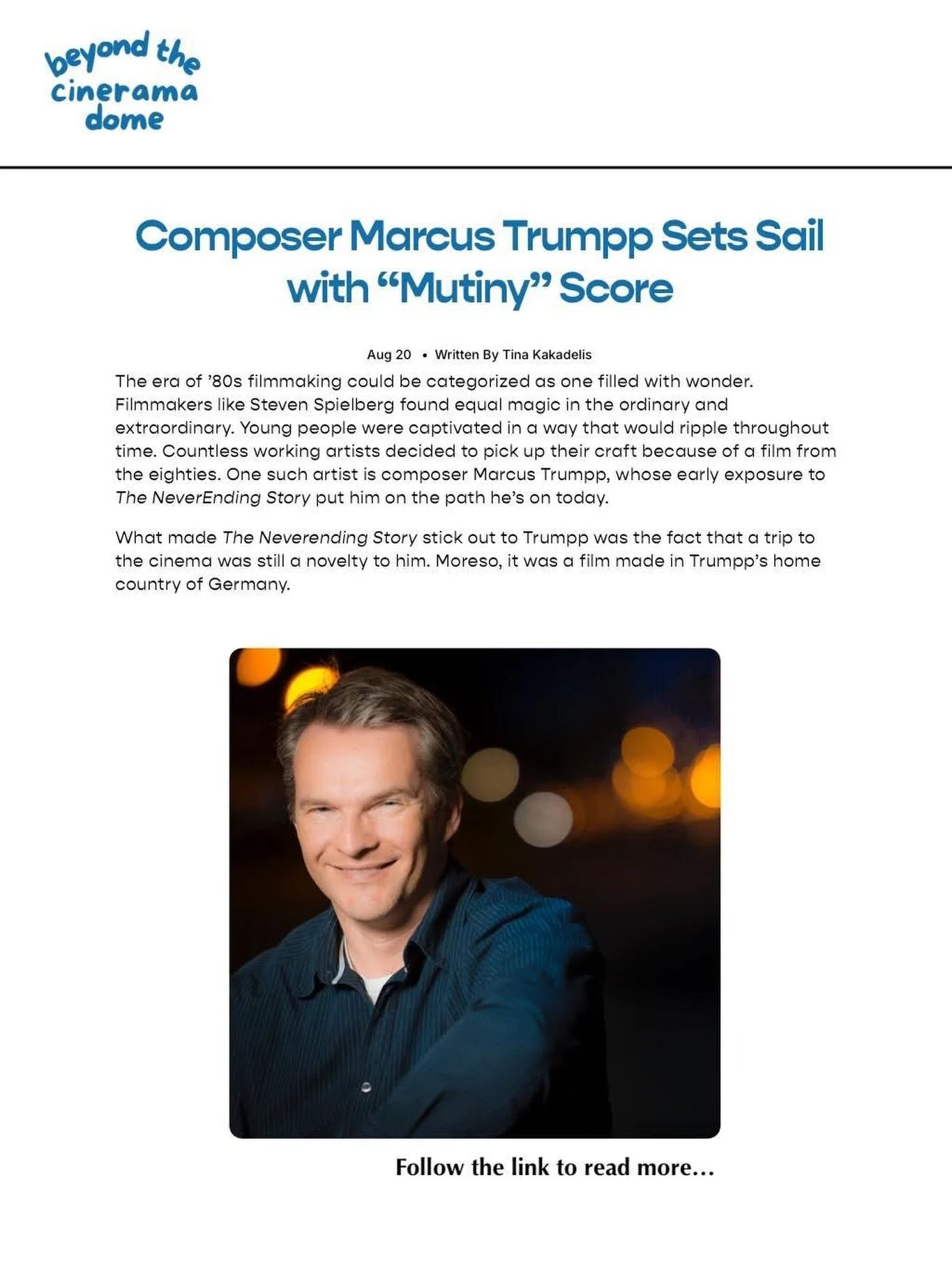 New interview up with our client, Marcus Trumpp @trumppet! He talks with Beyond the Cinerama Dome&rsquo;s Tina Kakadelis about working on the action packed new Jason Statham film, 𝙈𝙐𝙏𝙄𝙉𝙔! Movie (in theaters only) &amp; soundtrack are out tomorr