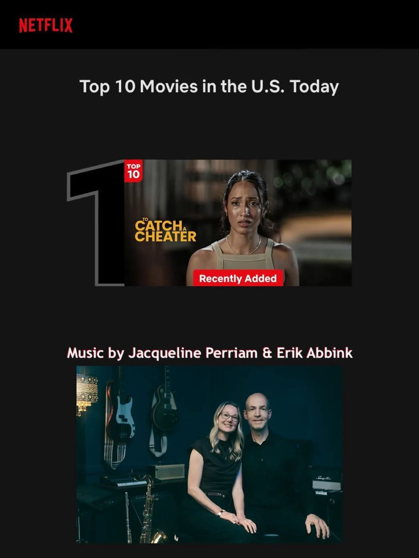 Congrats to our clients, Jacqueline Perriam &amp; Erik Abbink, as they have the #1 movie, 𝙏𝙊 𝘾𝘼𝙏𝘾𝙃 𝘼 𝘾𝙃𝙀𝘼𝙏𝙀𝙍, in the U.S. on Netflix today!

When her teenage daughter dies under mysterious circumstances, a mother&rsquo;s search for tru