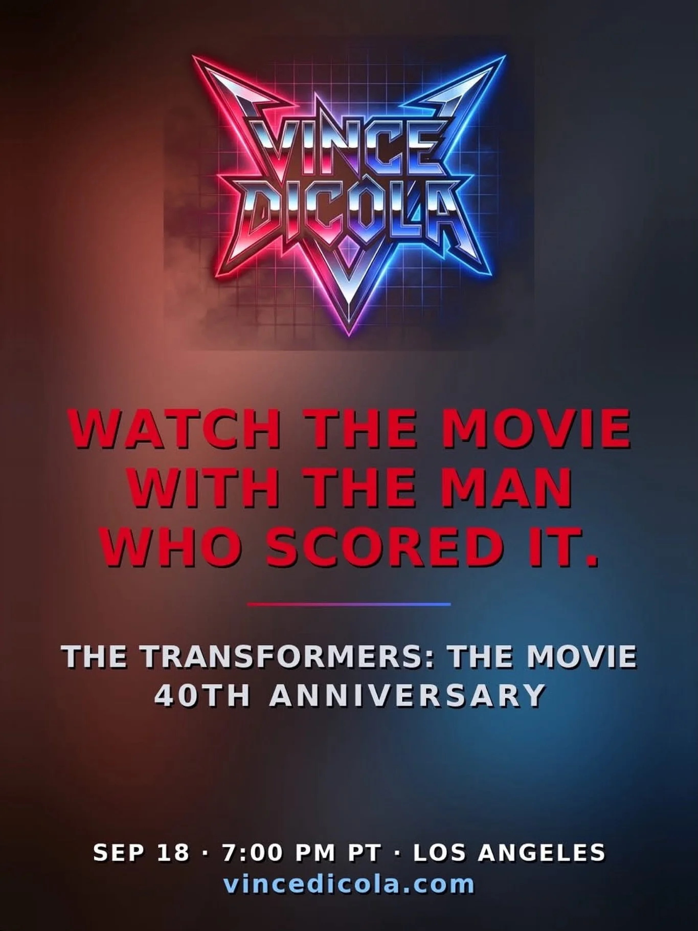 In two days legendary rocker, musician, songwriter, composer, Grammy &amp; Golden Globe nominated icon, Vince DiCola @dicolaofficial, will make a rare appearance to watch his beloved movie he scored, 𝙏𝙃𝙀 𝙏𝙍𝘼𝙉𝙎𝙁𝙊𝙍𝙈𝙀𝙍𝙎 𝙏𝙃𝙀 𝙈𝙊𝙑𝙄𝙀,