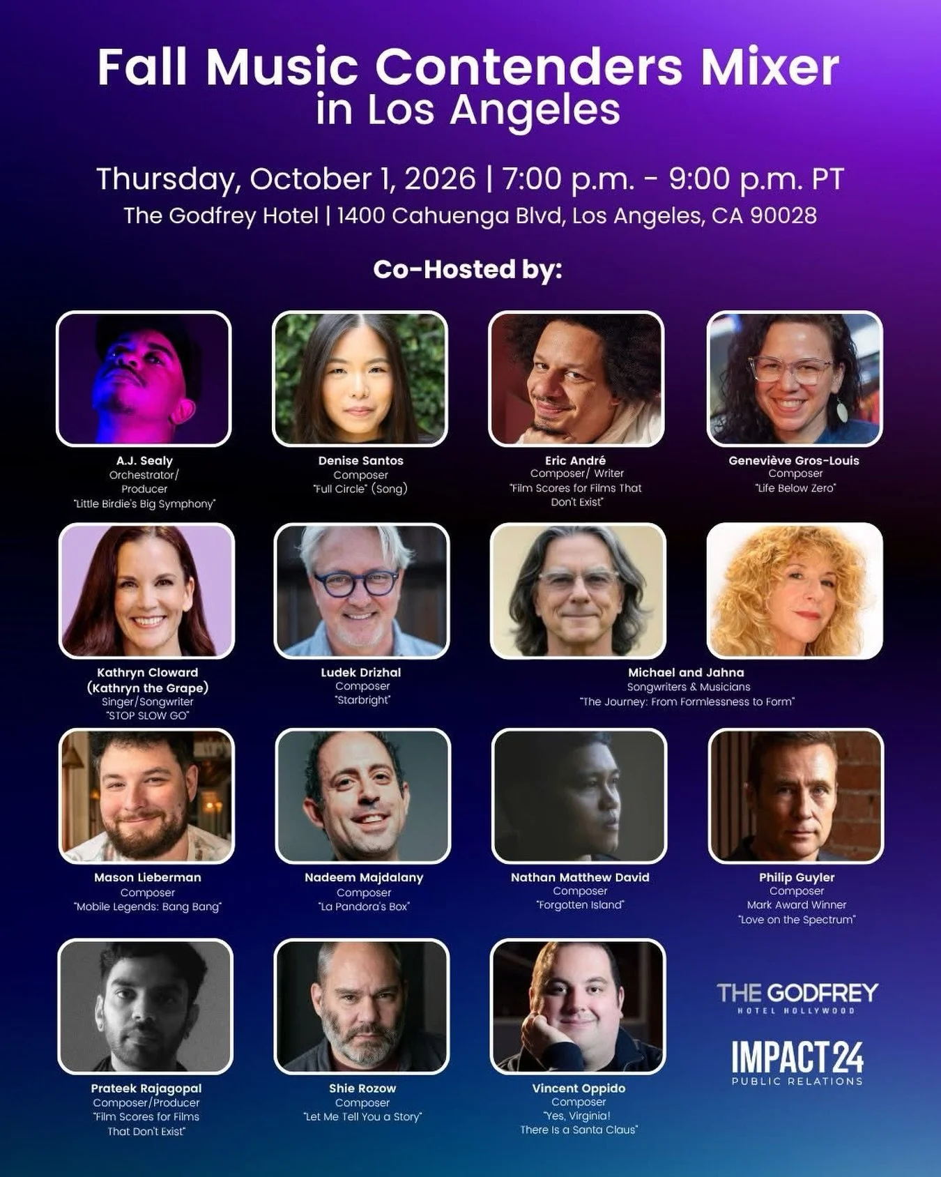 We&rsquo;re thrilled to announce our Grammy-winning client, Nadeem Majdalany @majdalany, will be co-hosting &lsquo;Fall Music Contenders Mixer in LA&rsquo;  with @impact24pr and other industry professionals! Join us on Thursday, October 1 at The Godf