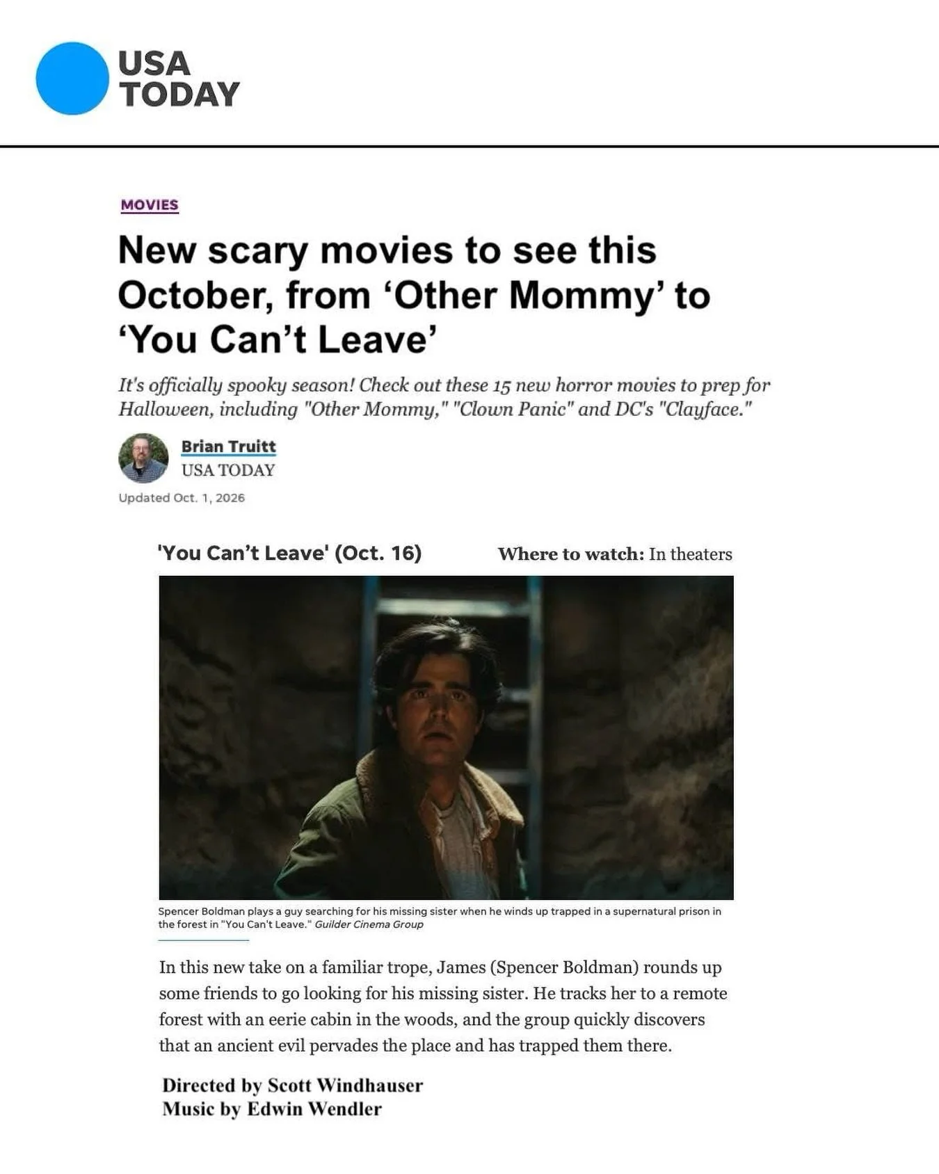 𝙔𝙊𝙐 𝘾𝘼𝙉&rsquo;𝙏 𝙇𝙀𝘼𝙑𝙀 directed by Scott Windhauser and scored by our client, Edwin Wendler, will be making it&rsquo;s way to theaters this month. Read more about it in USA TODAY!
&ldquo;
Article: LINK IN PROFILE
*
#edwinwendler #composer 