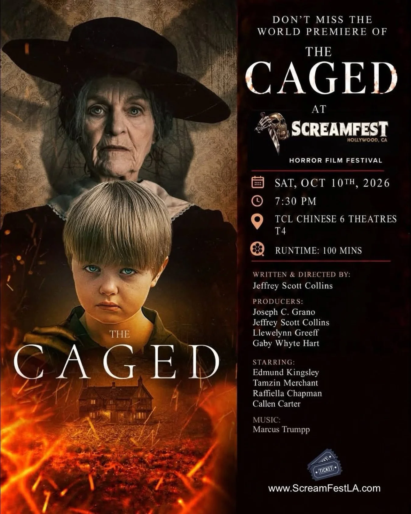𝙏𝙃𝙀 𝘾𝘼𝙂𝙀𝘿, featuring a new score by our versatile award-winning client Marcus Trumpp @trumppet, will have its world premiere at the 26th Annual @screamfestla Horror Film Festival in Hollywood, CA! Don&rsquo;t miss 𝙏𝙃𝙀 𝘾𝘼𝙂𝙀𝘿 on Oct. 10