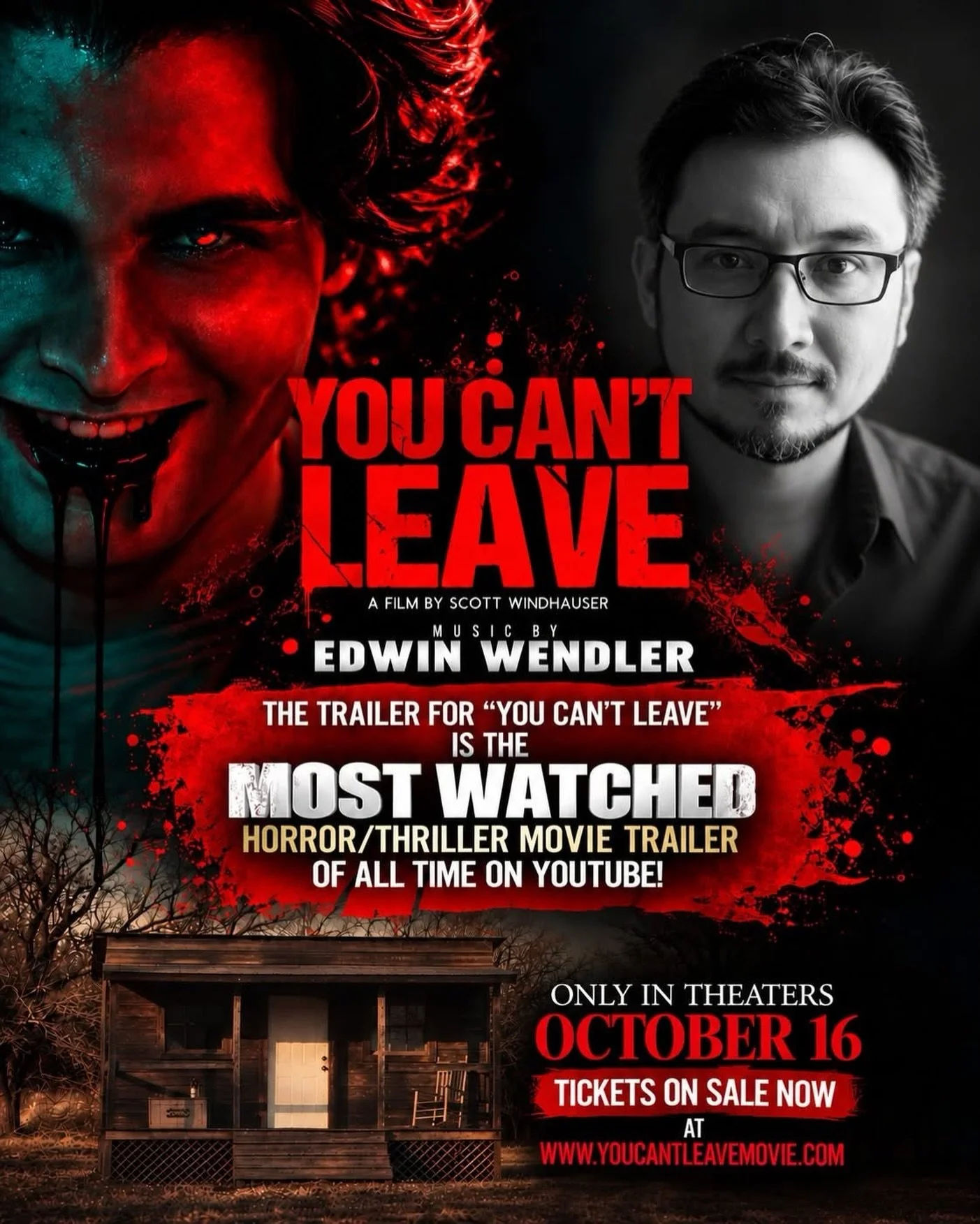 The trailer for 𝙔𝙊𝙐 𝘾𝘼𝙉&rsquo;𝙏 𝙇𝙀𝘼𝙑𝙀 is now the most watched horror/thriller trailer of all time on YouTube! Congrats to our Austrian client &amp; the composer of 𝙔𝙊𝙐 𝘾𝘼𝙉&rsquo;𝙏 𝙇𝙀𝘼𝙑𝙀, Edwin Wendler @edwinwendler! The movie 