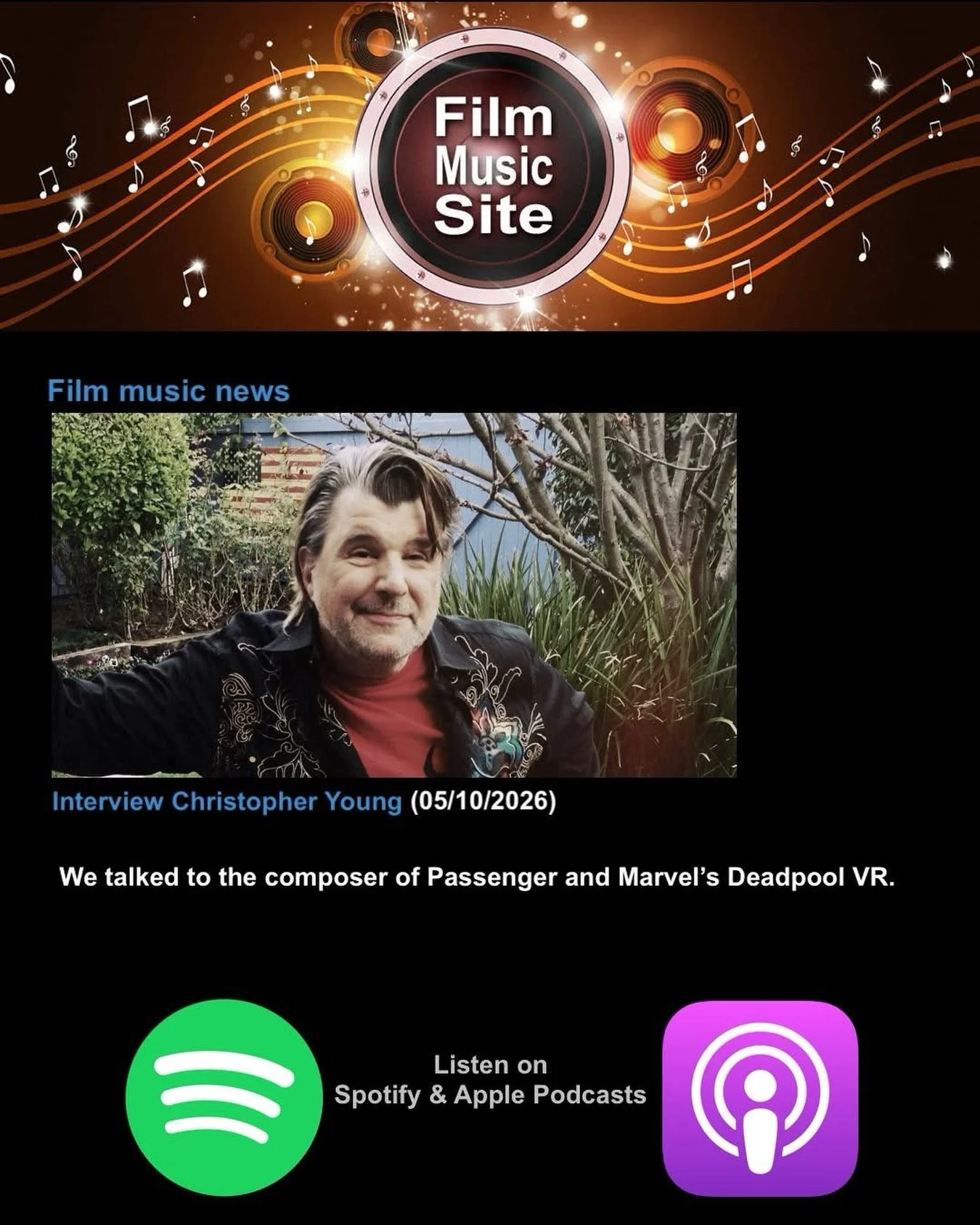🚨 NEW INTERVIEW ALERT 🚨

6x Broadcast Music, Inc. (BMI) Award winning, 2x Emmy &amp; Golden Globe nominated legend, composer Christopher Young, has a new interview out! Thank you to Film Music Site for doing it! Christopher @officialchristopheryoun