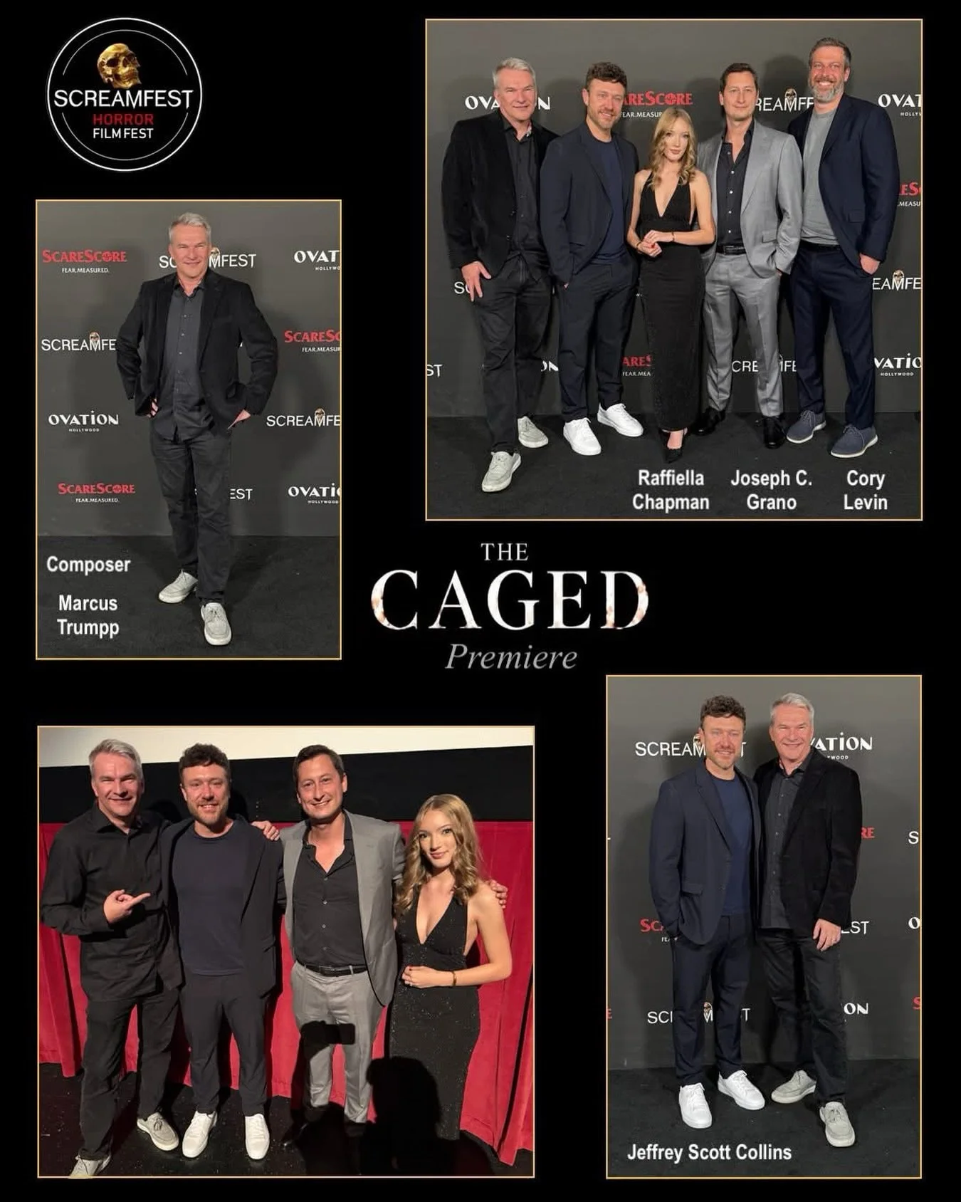 𝙏𝙃𝙀 𝘾𝘼𝙂𝙀𝘿, scored by our creative client Marcus Trumpp @trumppet, recently had its Hollywood premiere at the @screamfestla Film Festival! The cast and crew were all smiles on the red carpet! Inspired by true events, the horror film follows a 
